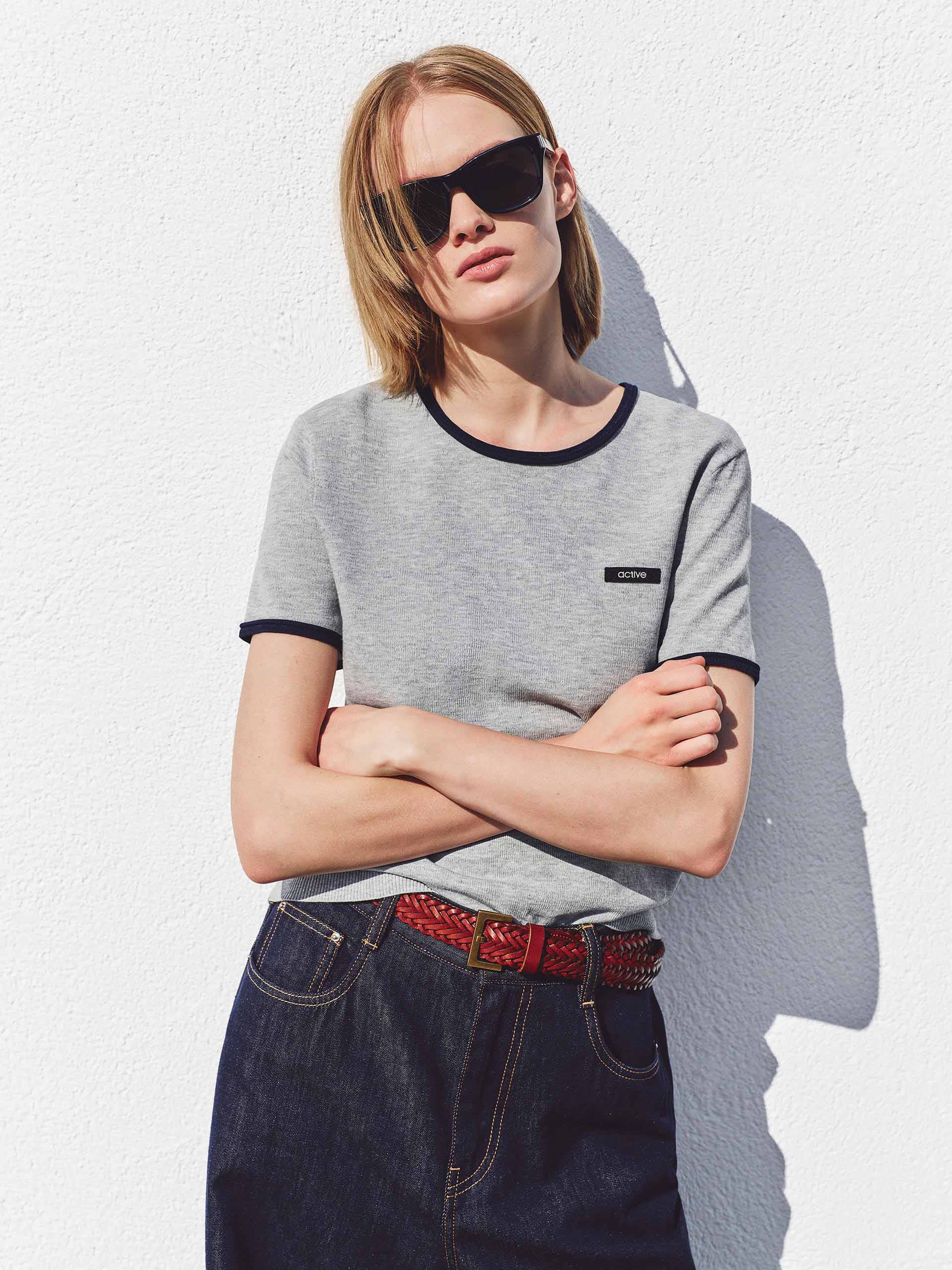 Contrast Trim Cropped Knit Top