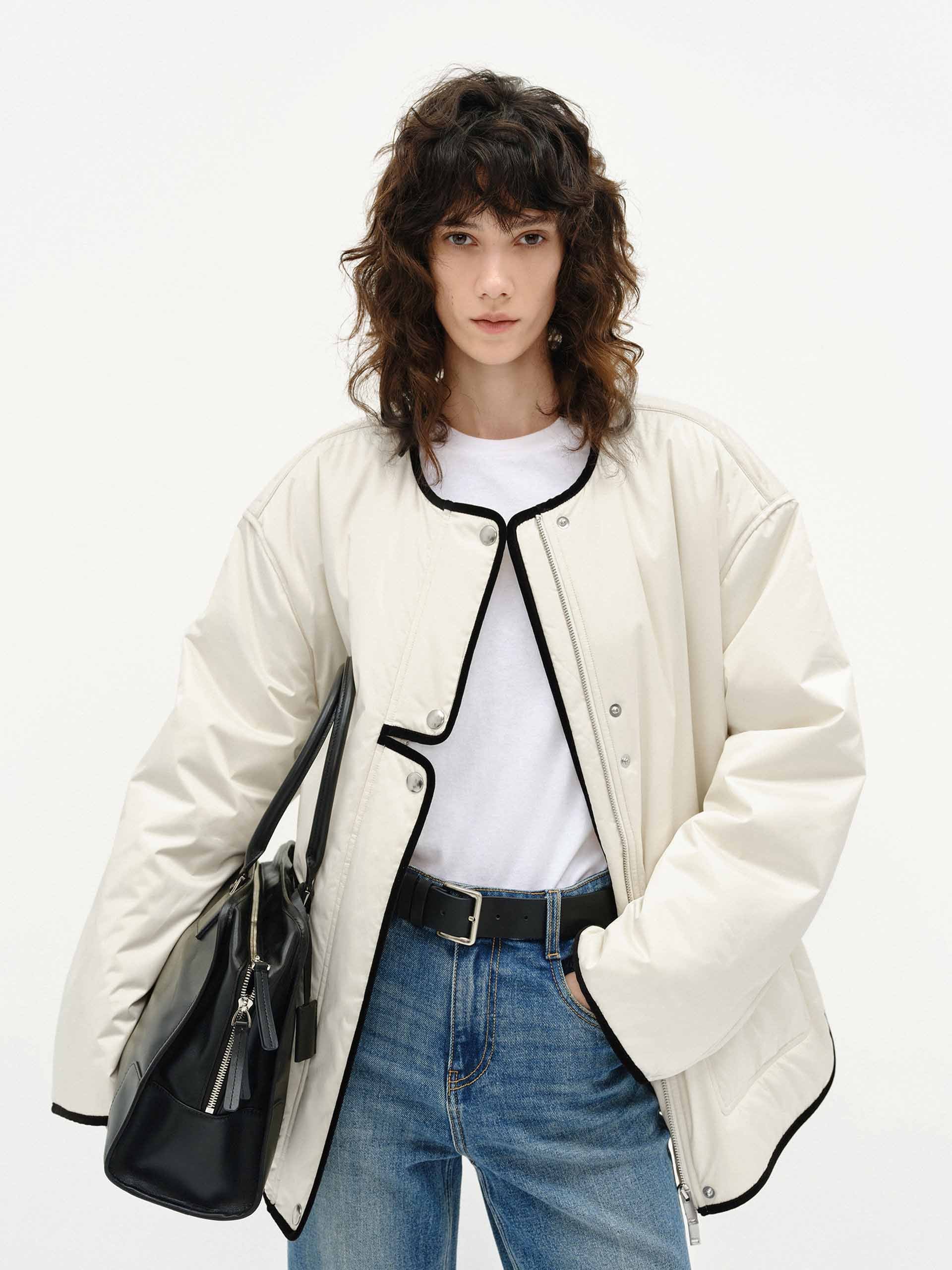 Contrast Trim Quilted Coat