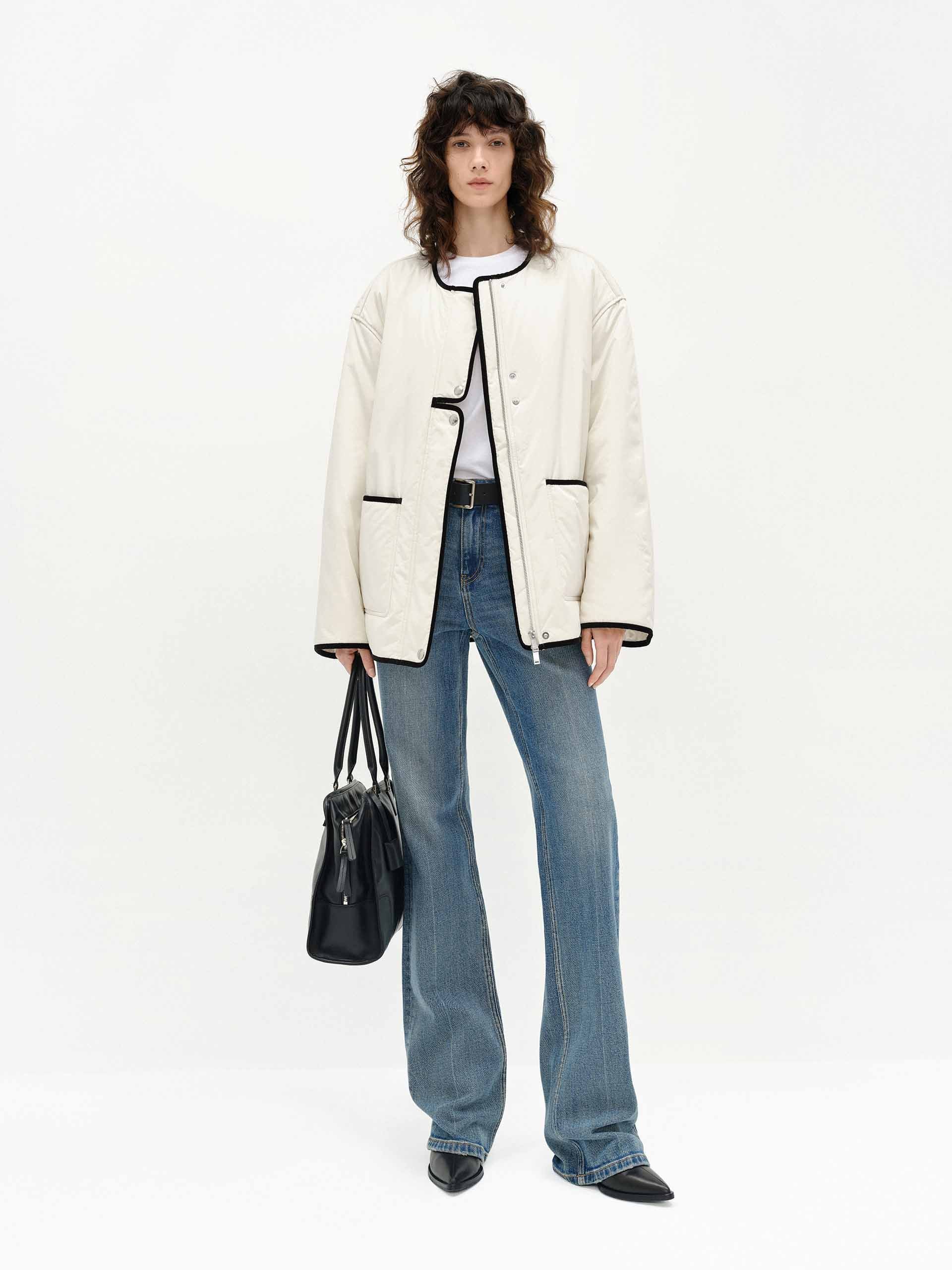 Contrast Trim Quilted Coat - Image 2