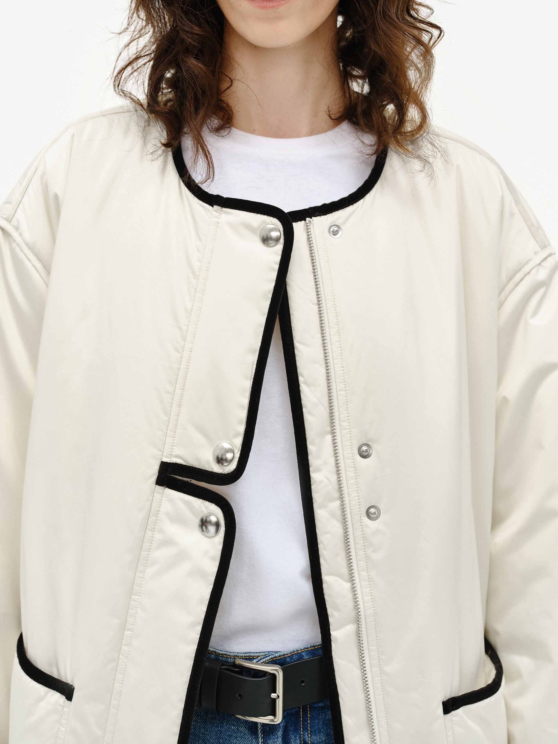 Contrast Trim Quilted Coat - Image 7
