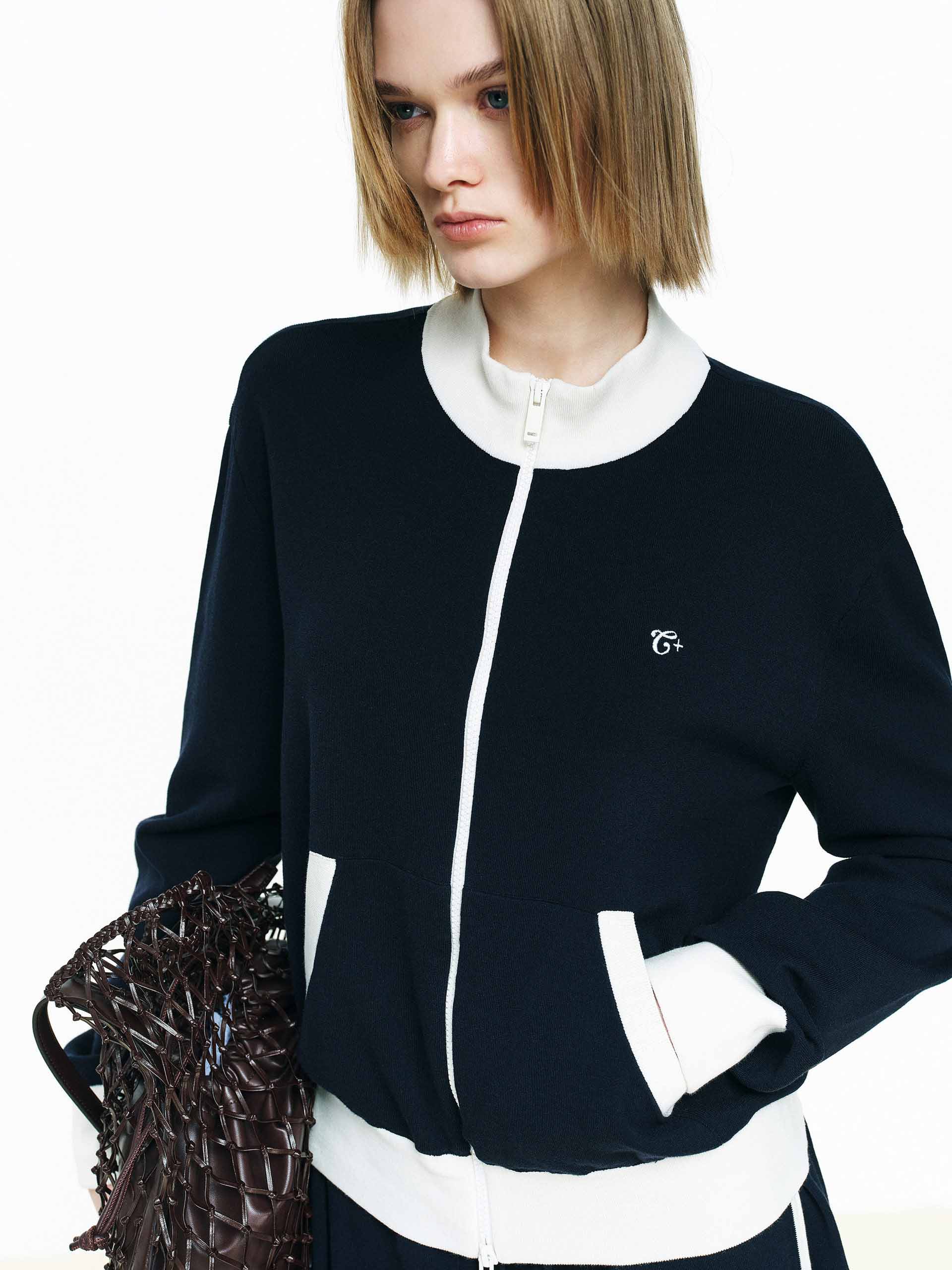 Contrast Trim Zipper Cardigan - Image 7
