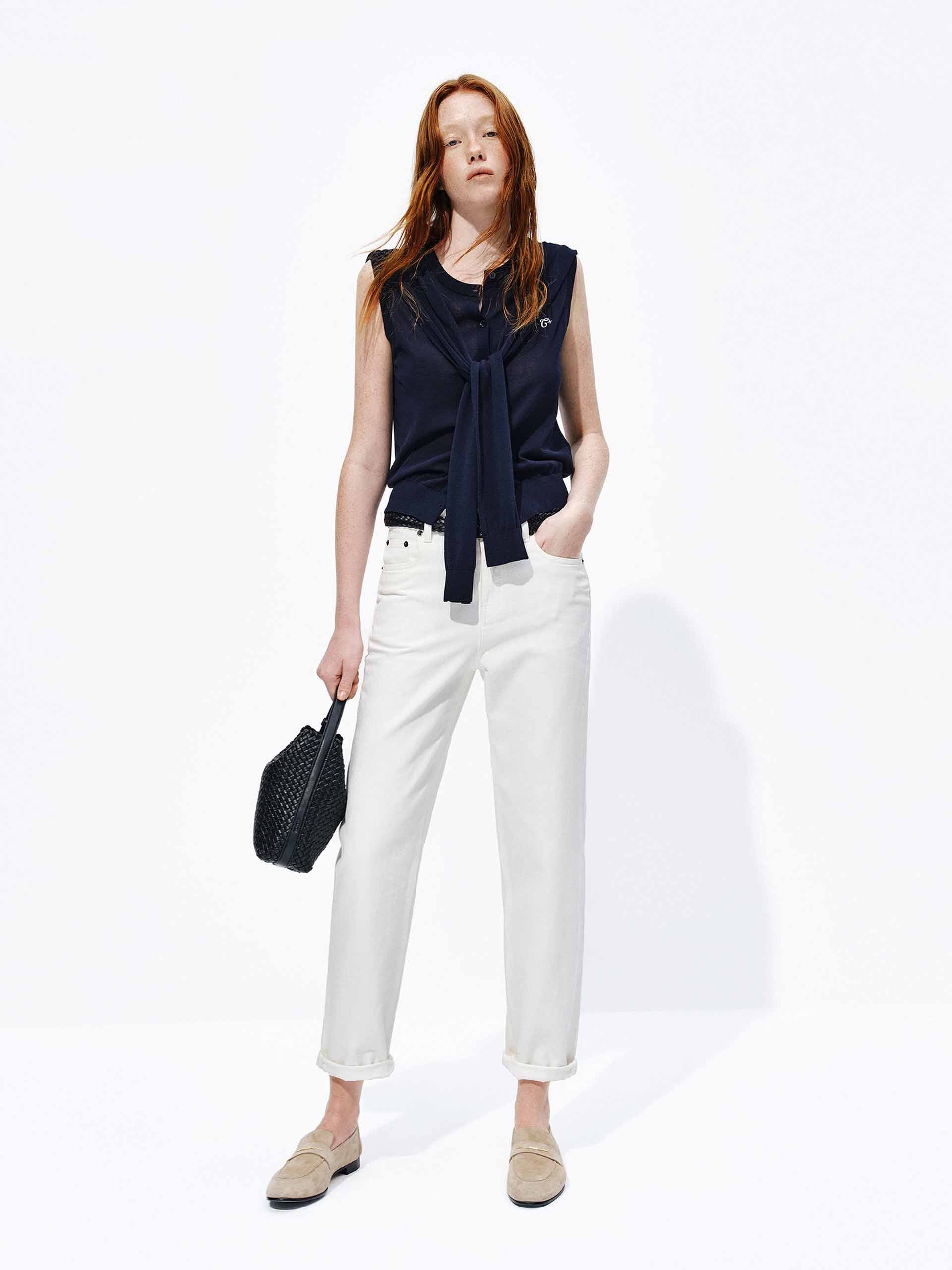 Cotton Blend Knit Vest with Shawl - Image 2