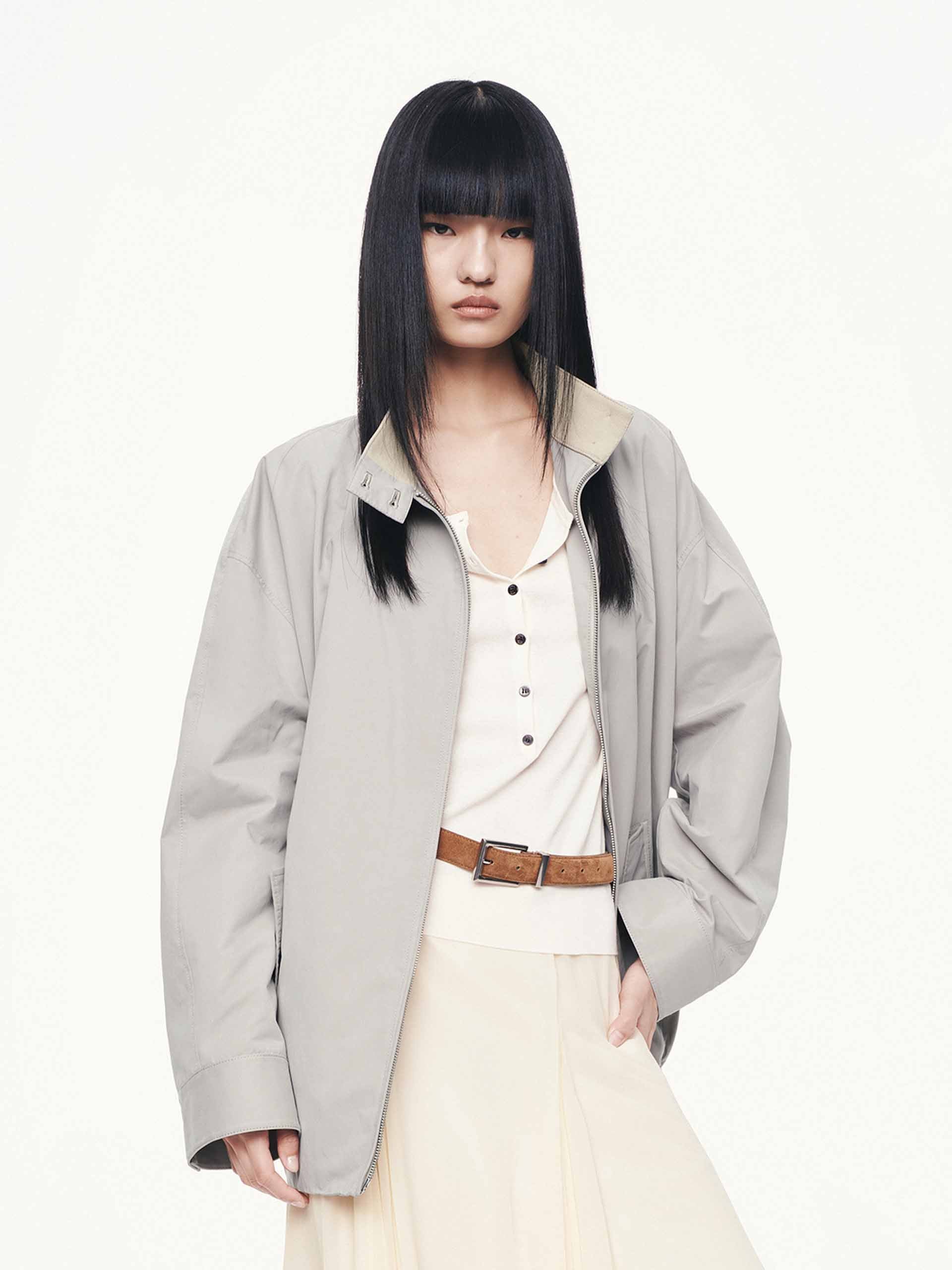 Cotton Blend Zipper Coat