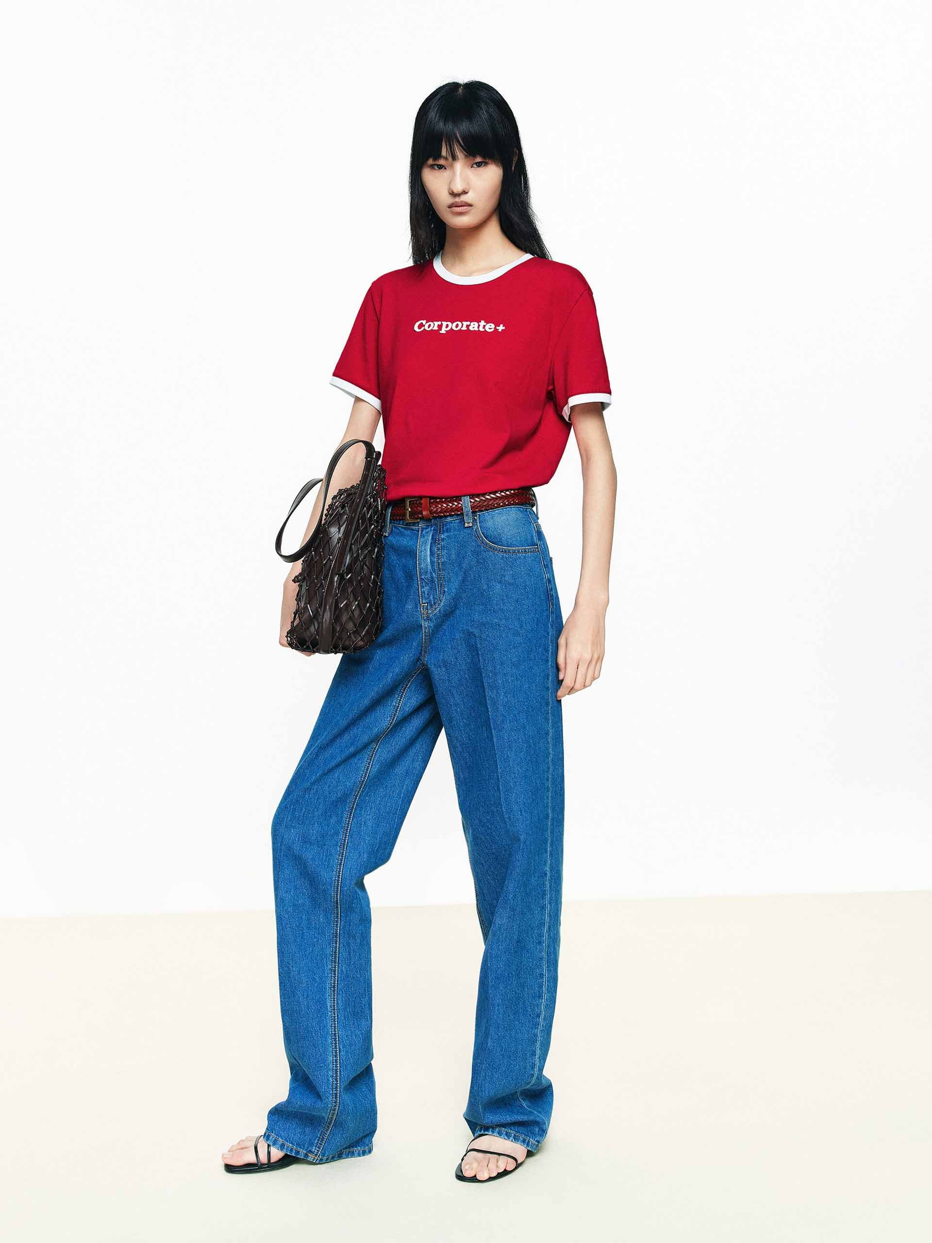 Cotton Contrast Neck T-shirt - Image 10