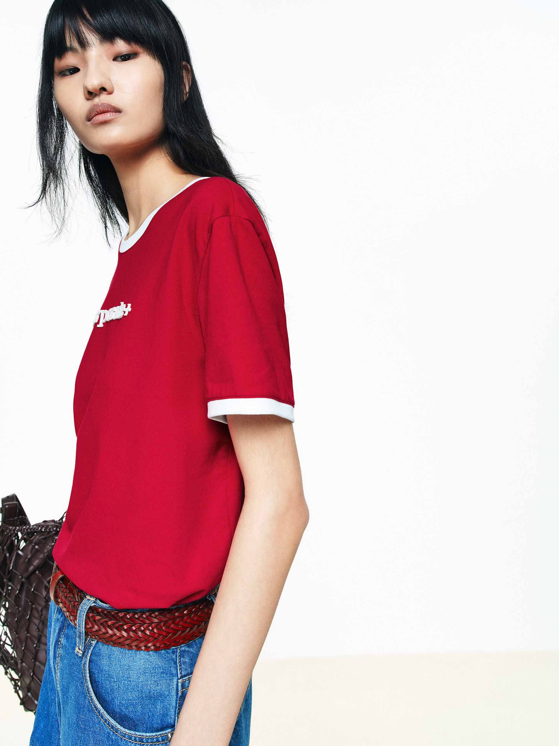 Cotton Contrast Neck T-shirt - Image 11