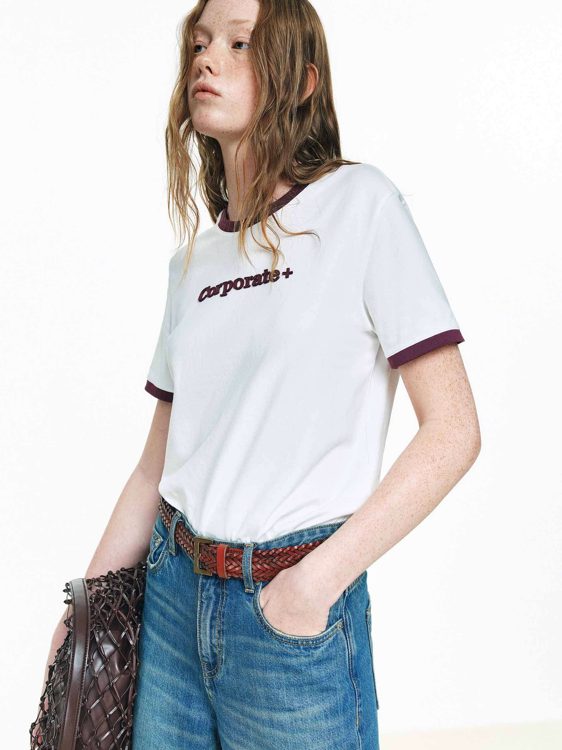 Cotton Contrast Neck T-shirt - Image 6
