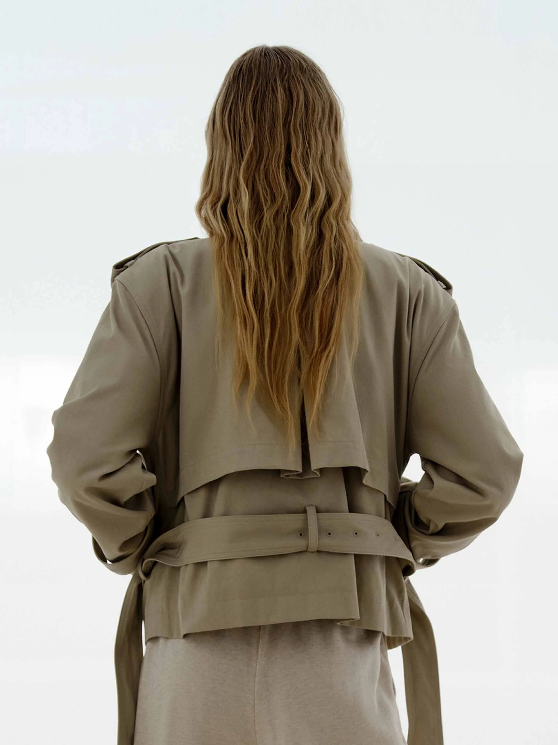 Cotton Cropped Trench Coat - Image 6