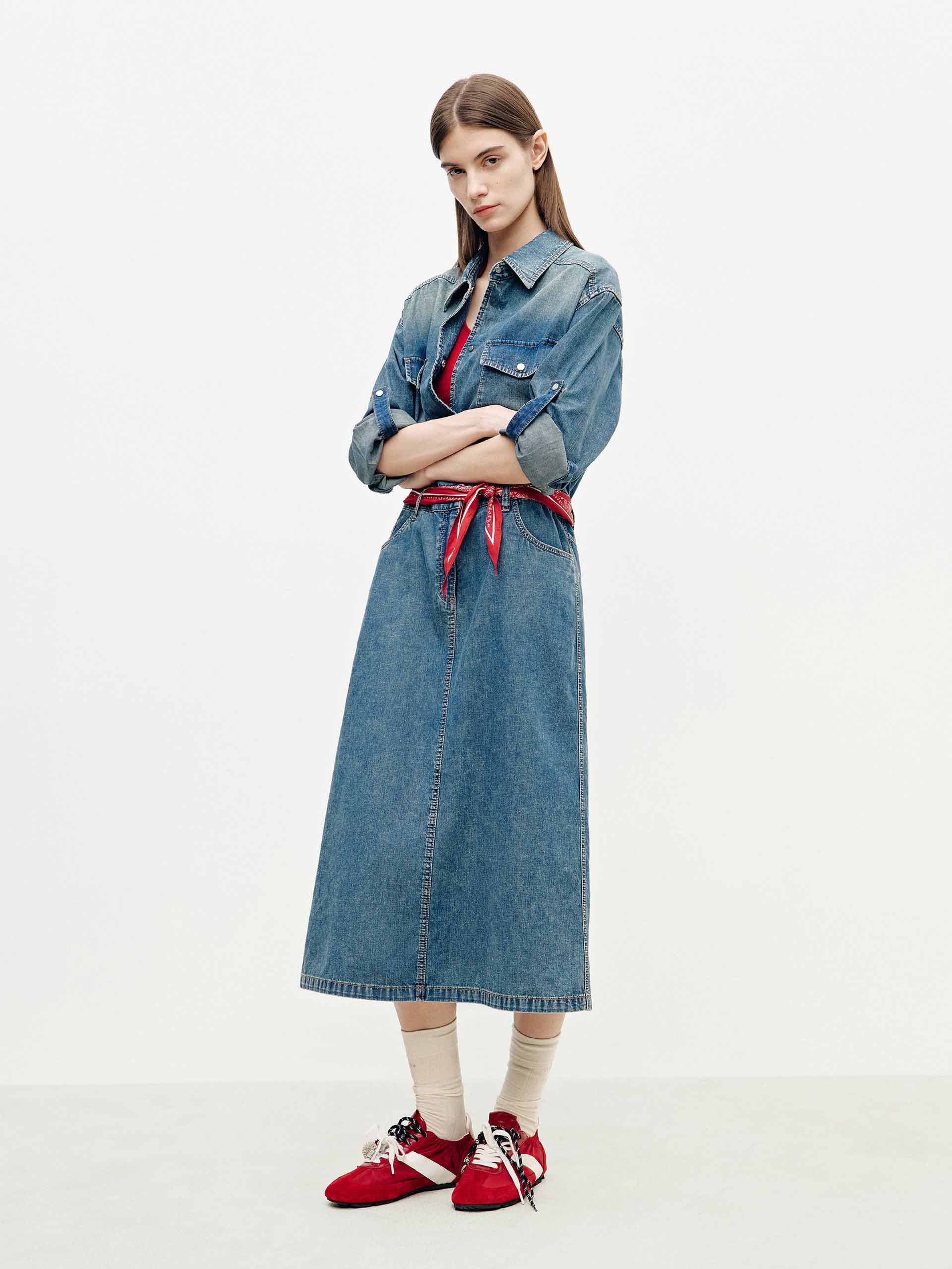 Cotton Denim Shirt Dress - Image 3