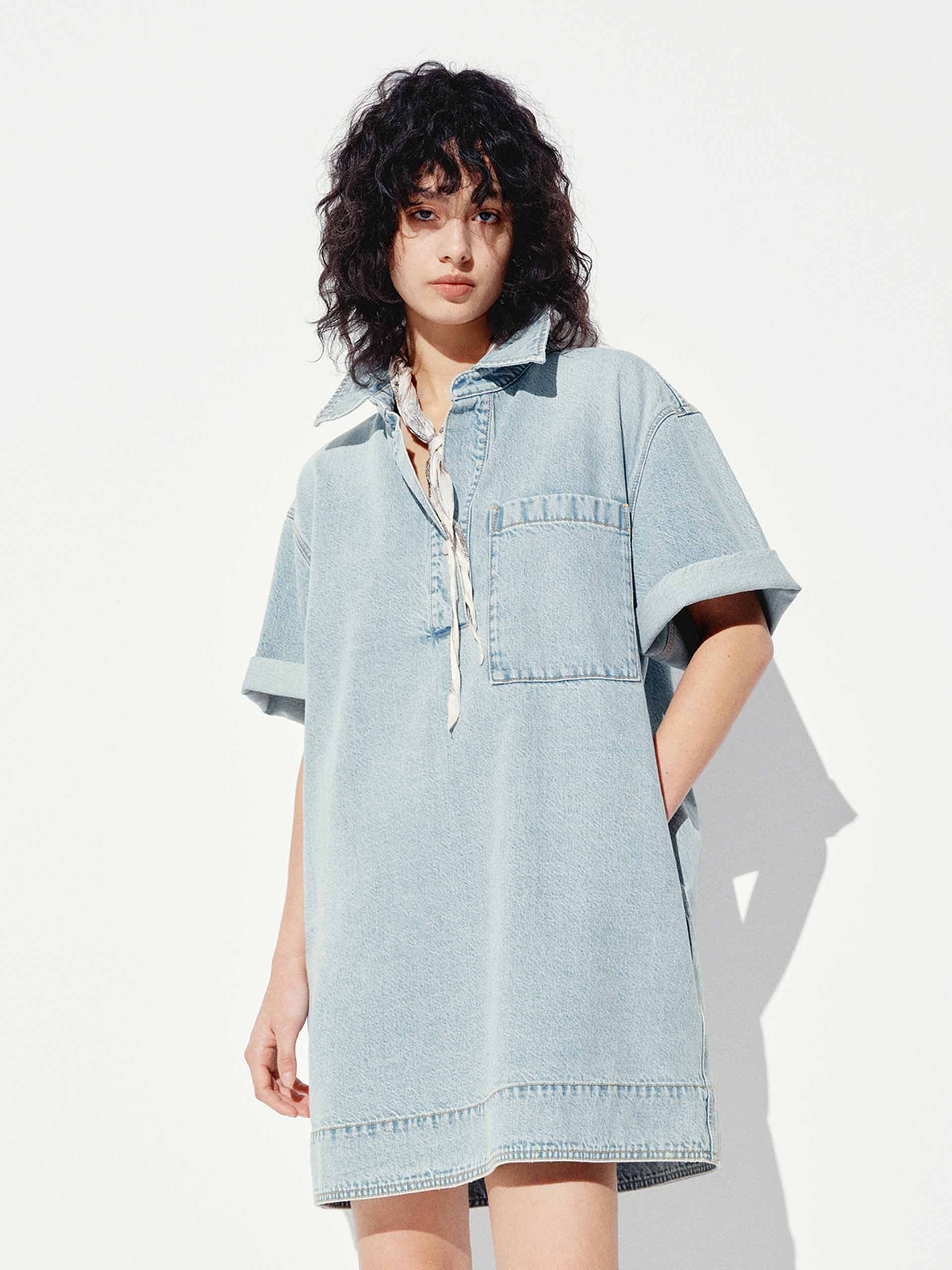 Cotton Denim Short Sleeves Dress - Image 3
