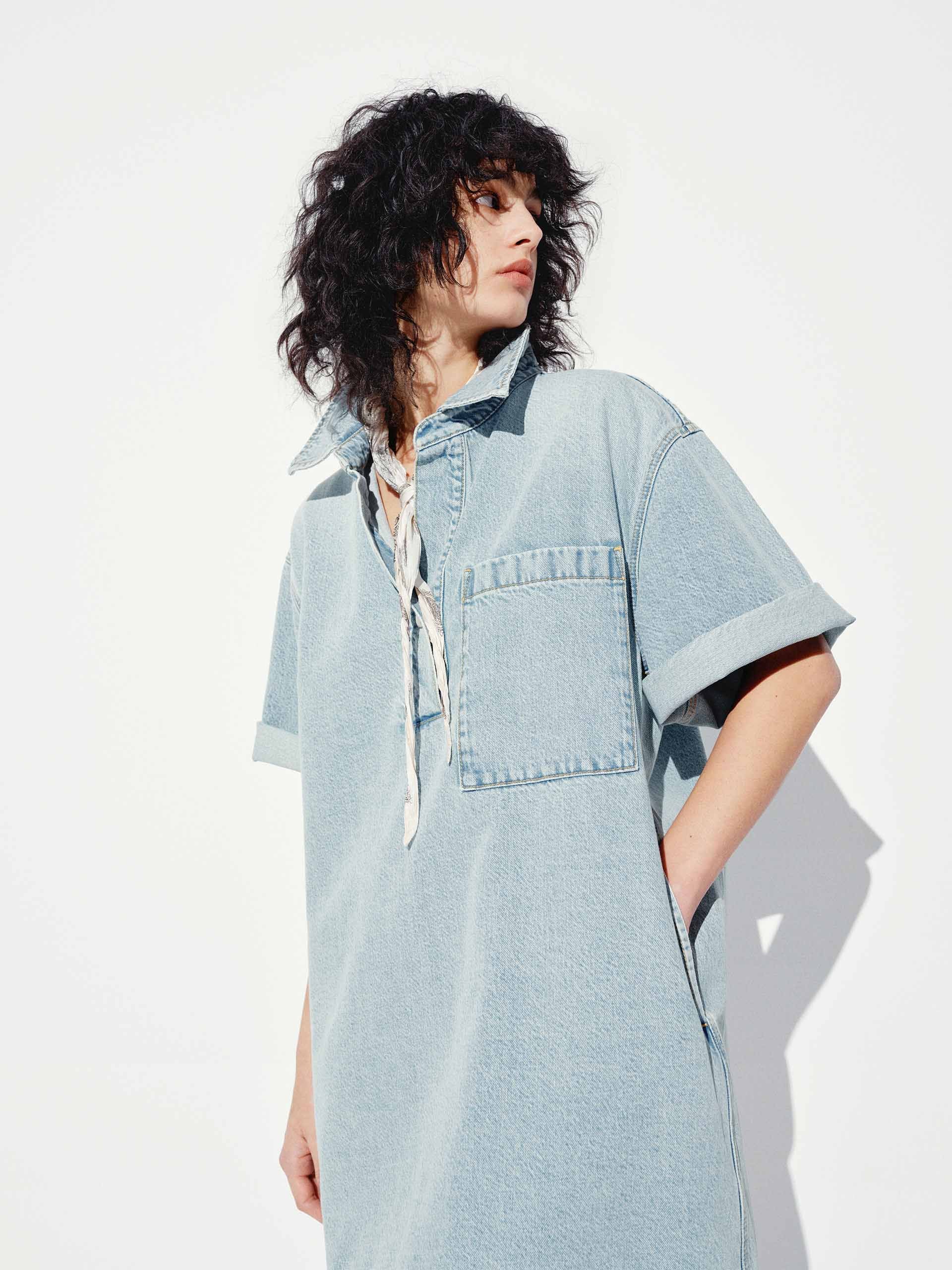 Cotton Denim Short Sleeves Dress - Image 5