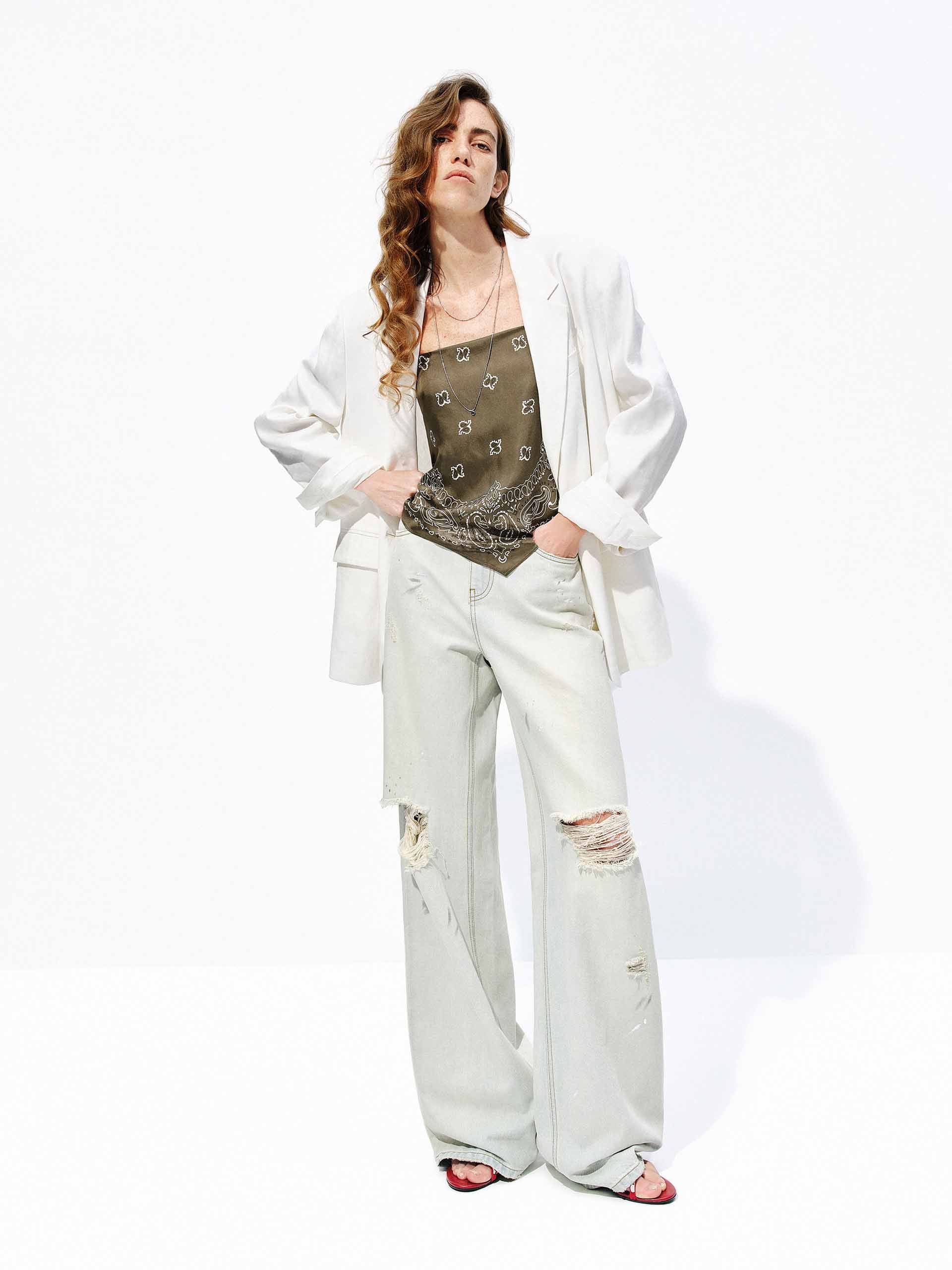 Cotton Hemp Wide Ripped Jeans - Image 2