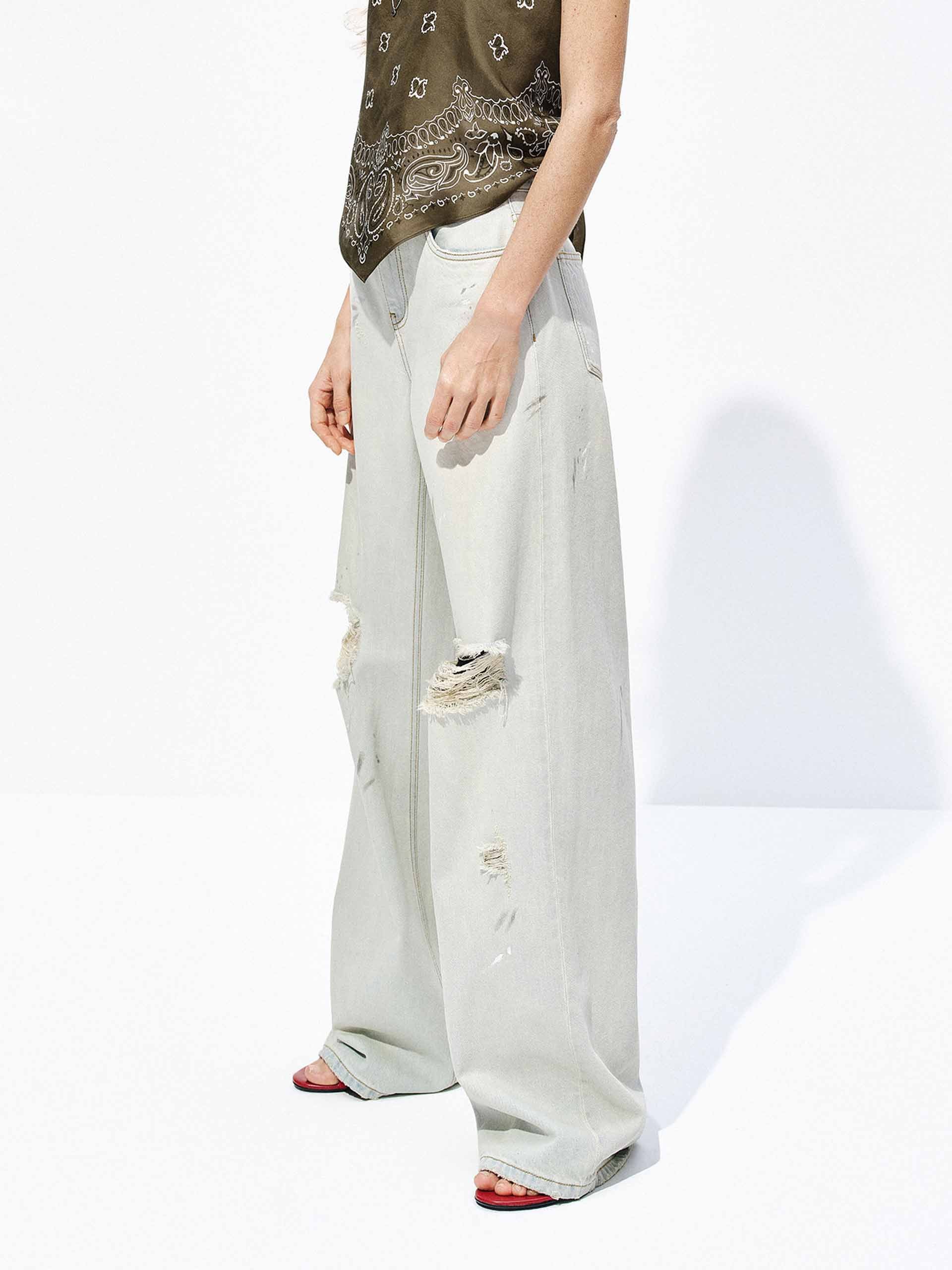 Cotton Hemp Wide Ripped Jeans - Image 6