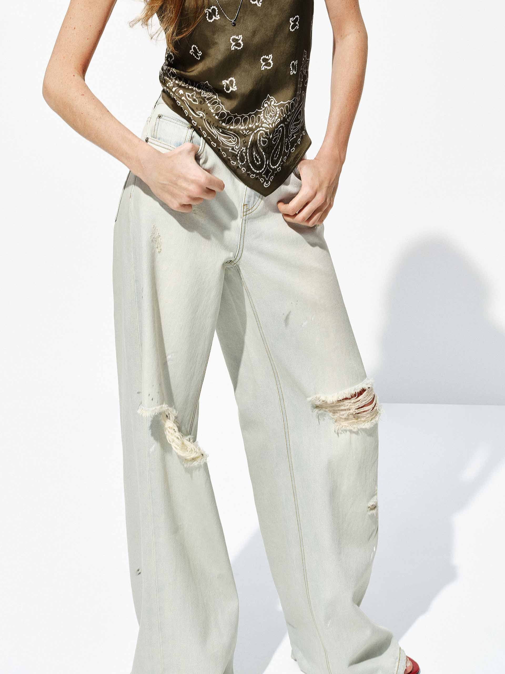 Cotton Hemp Wide Ripped Jeans - Image 7
