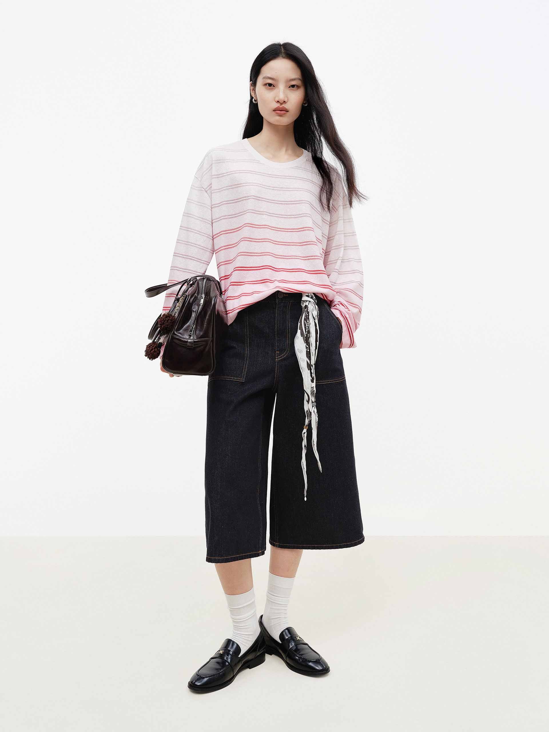 Cotton Linen Striped Sweater - Image 2