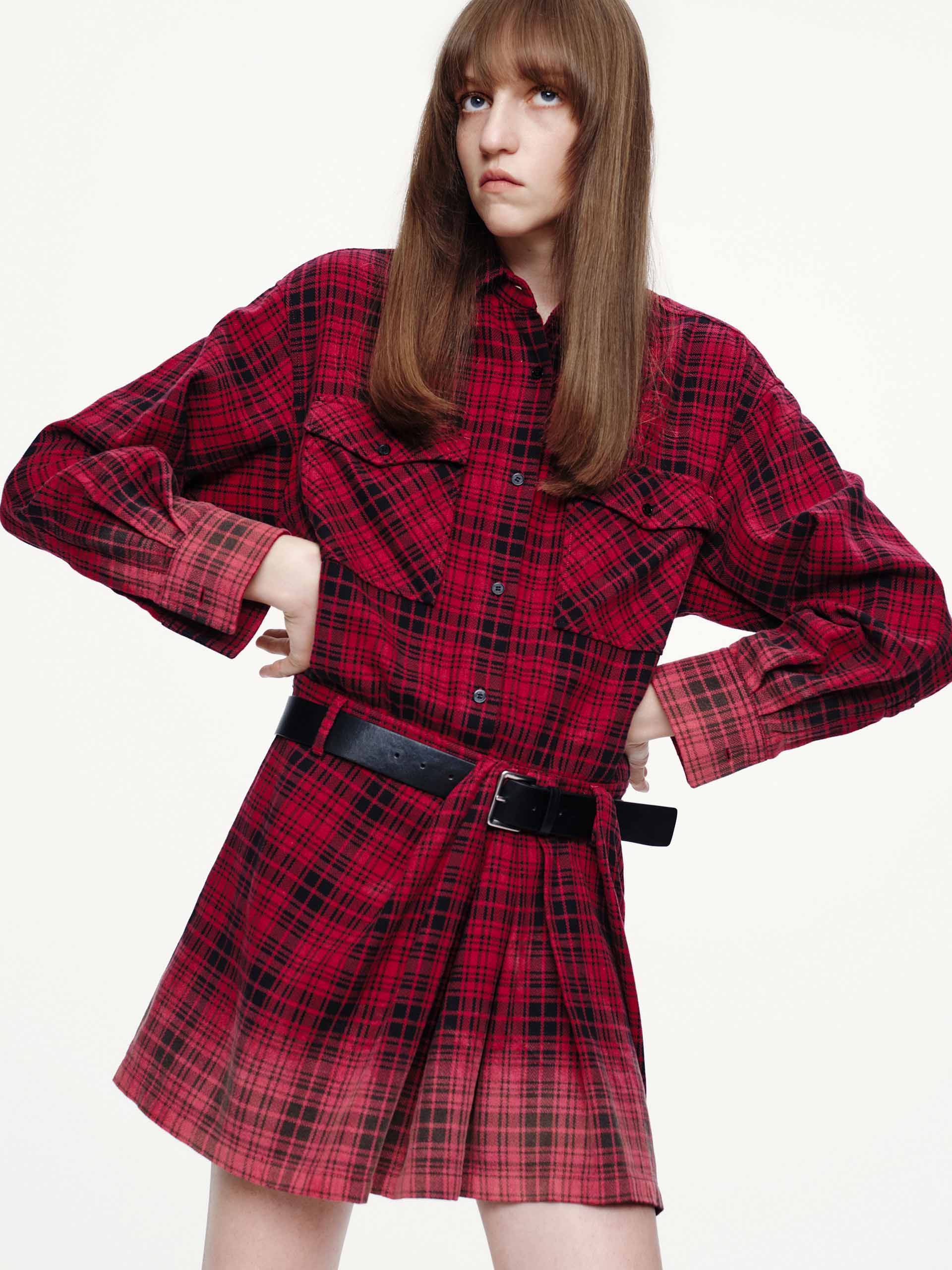Cotton Plaid Shirt Dress - Image 7