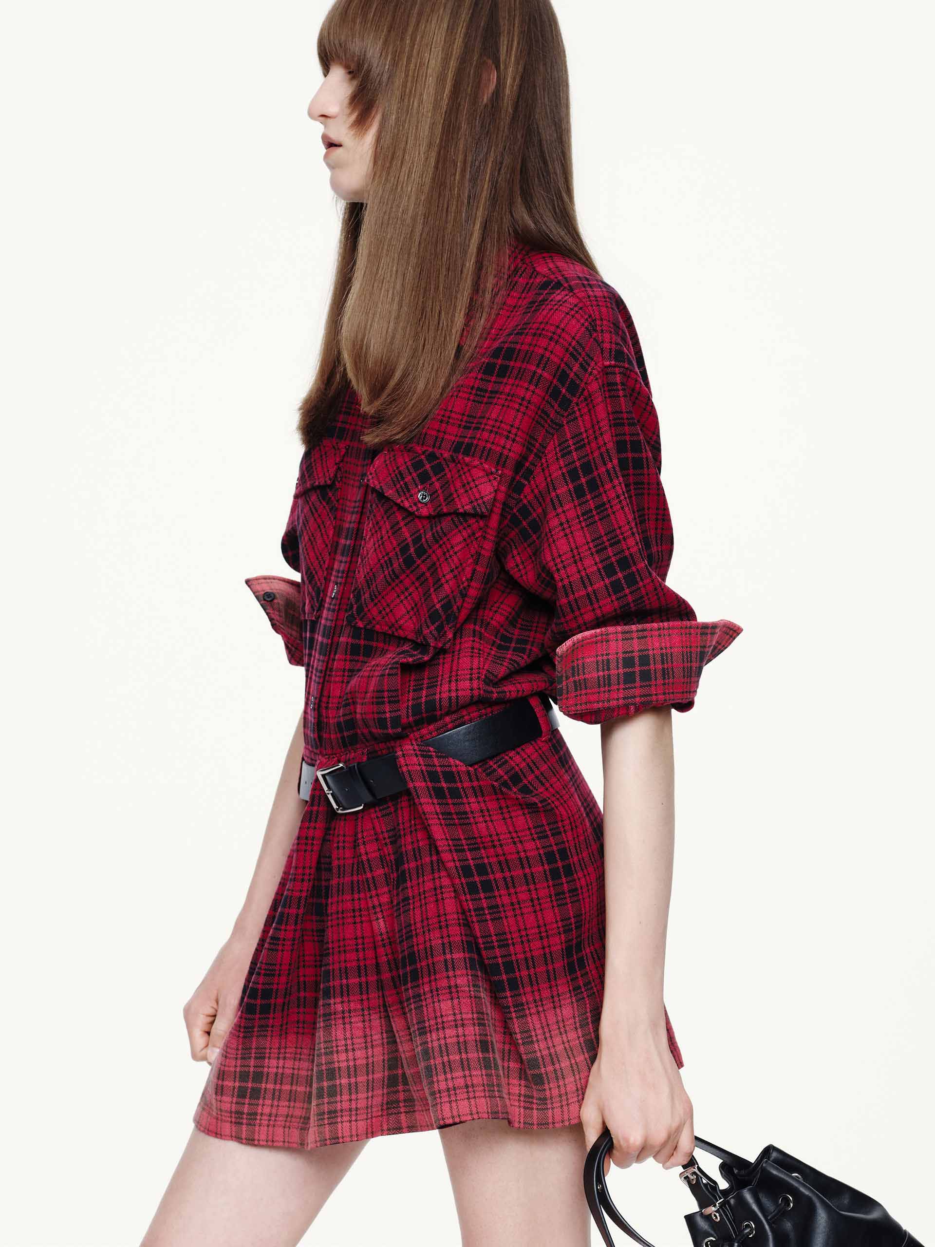 Cotton Plaid Shirt Dress - Image 8