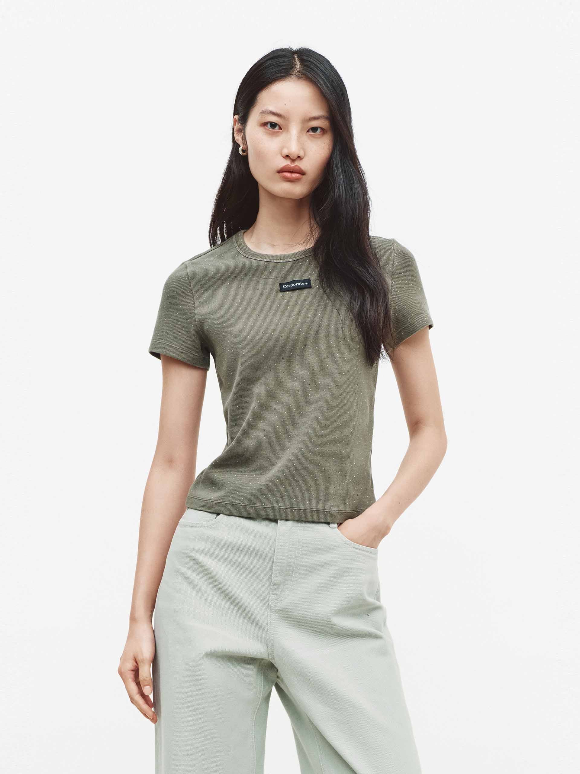 Cotton Rhinestone Detail T-shirt