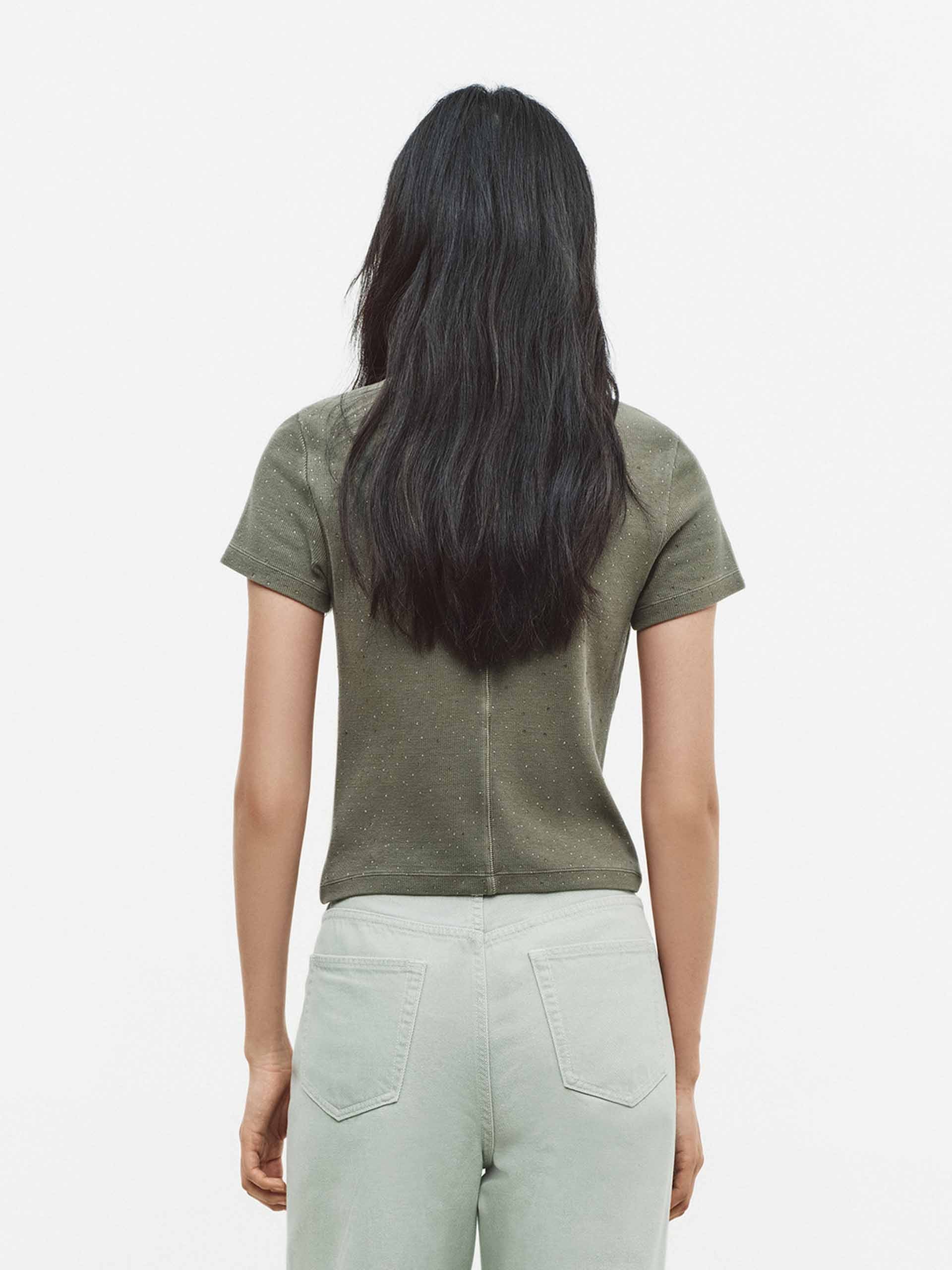 Cotton Rhinestone Detail T-shirt - Image 3