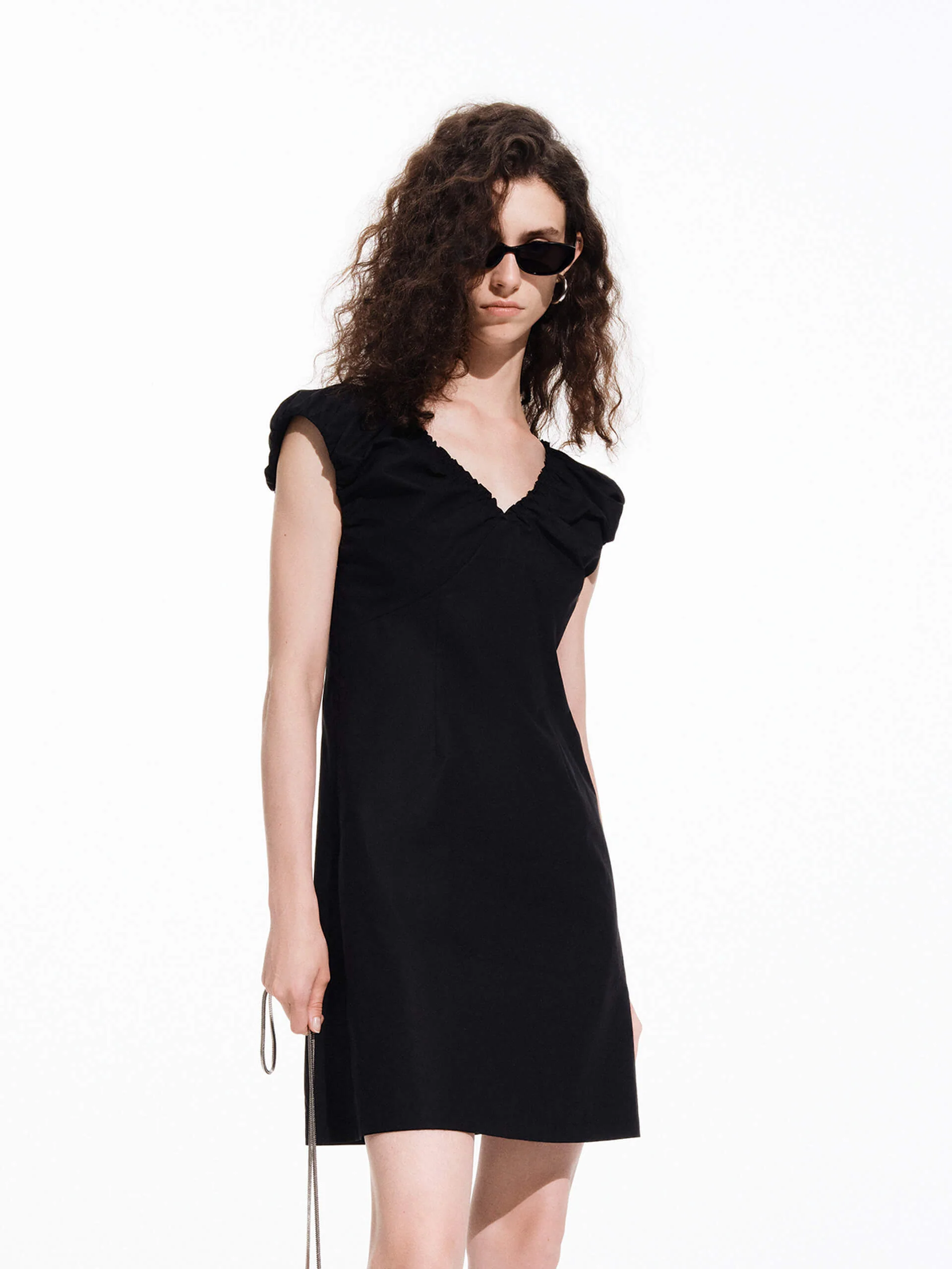 Cotton V-neck Mini Dress - Image 15