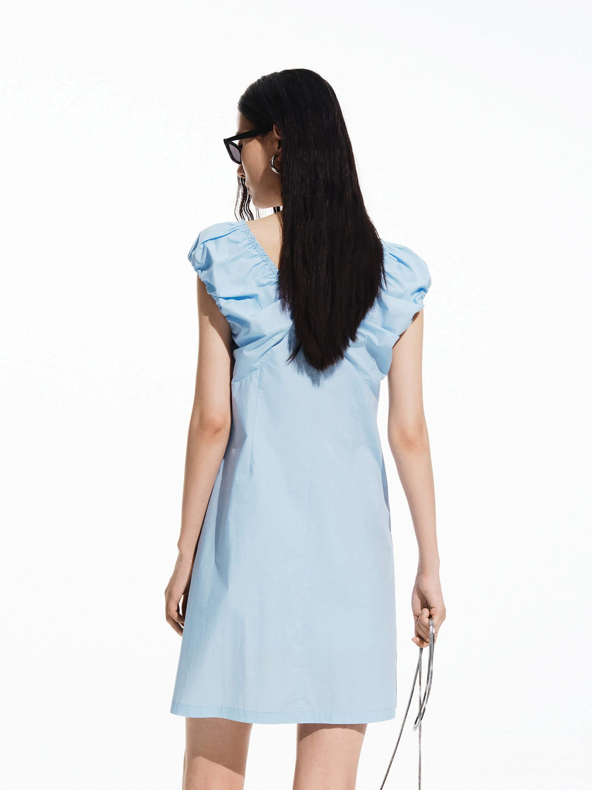 Cotton V-neck Mini Dress - Image 3