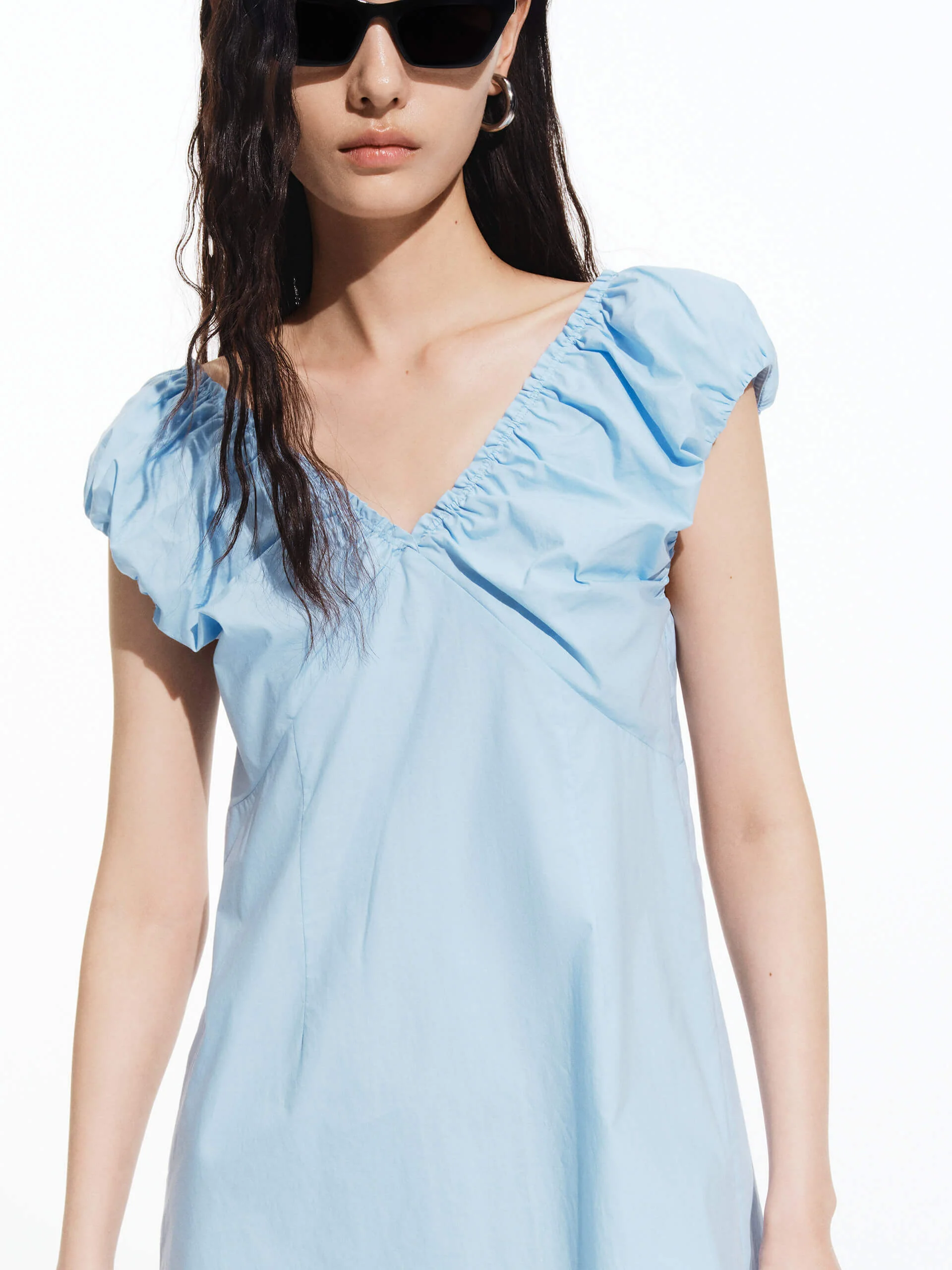 Cotton V-neck Mini Dress - Image 8