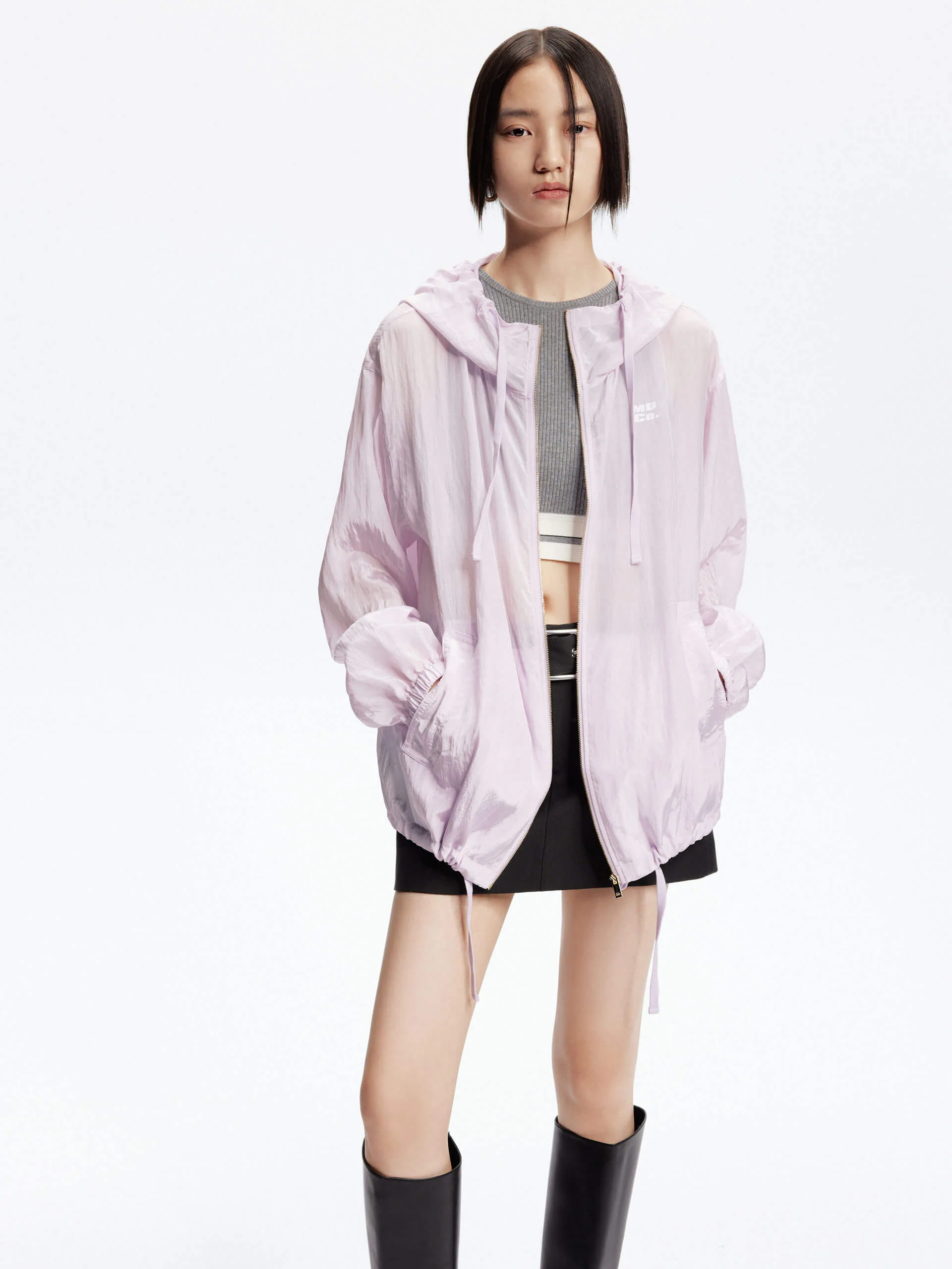 Crinkled Textured Hood Jacket