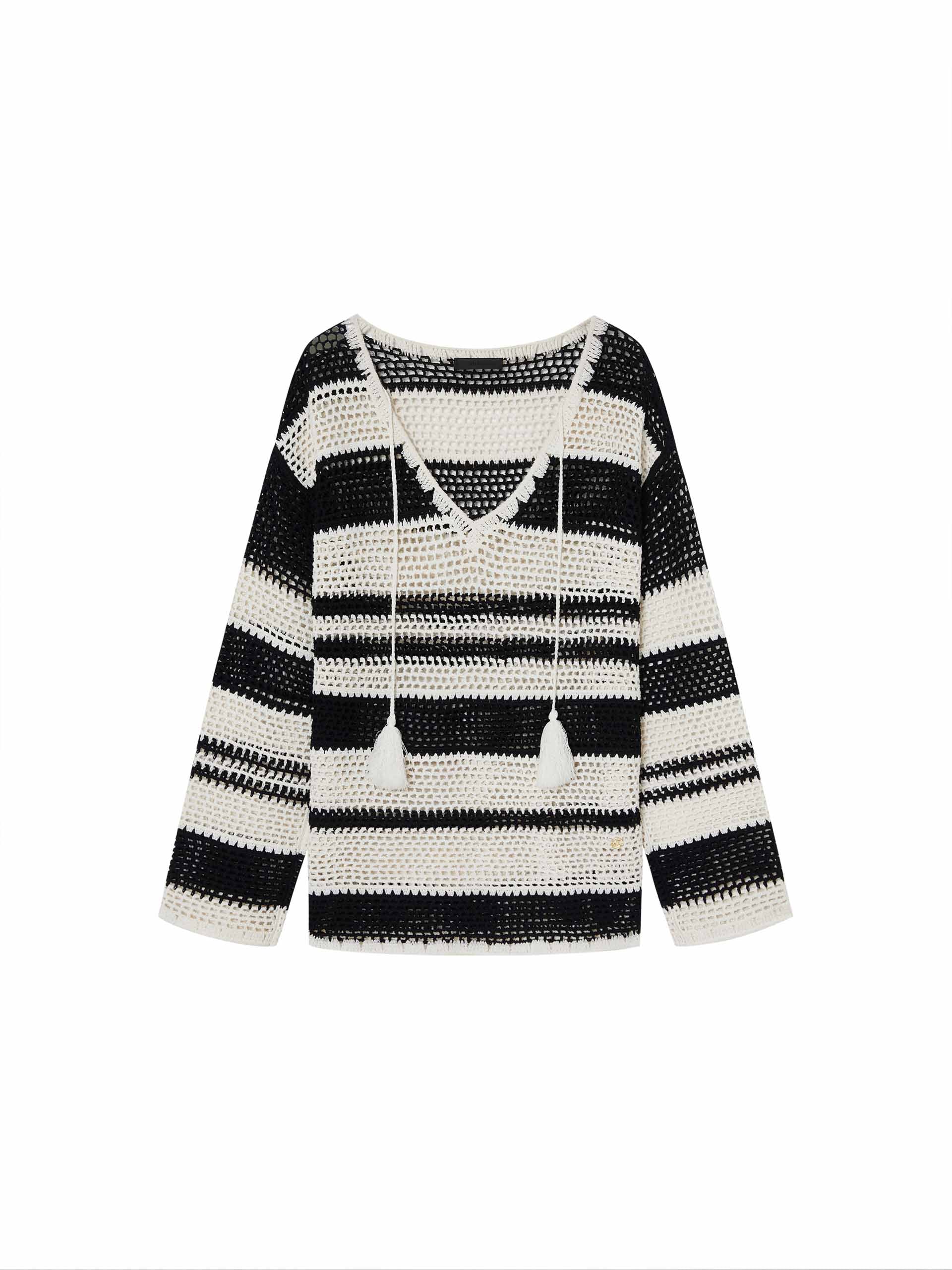 Crochet Knit Stripe Sweater - Image 5