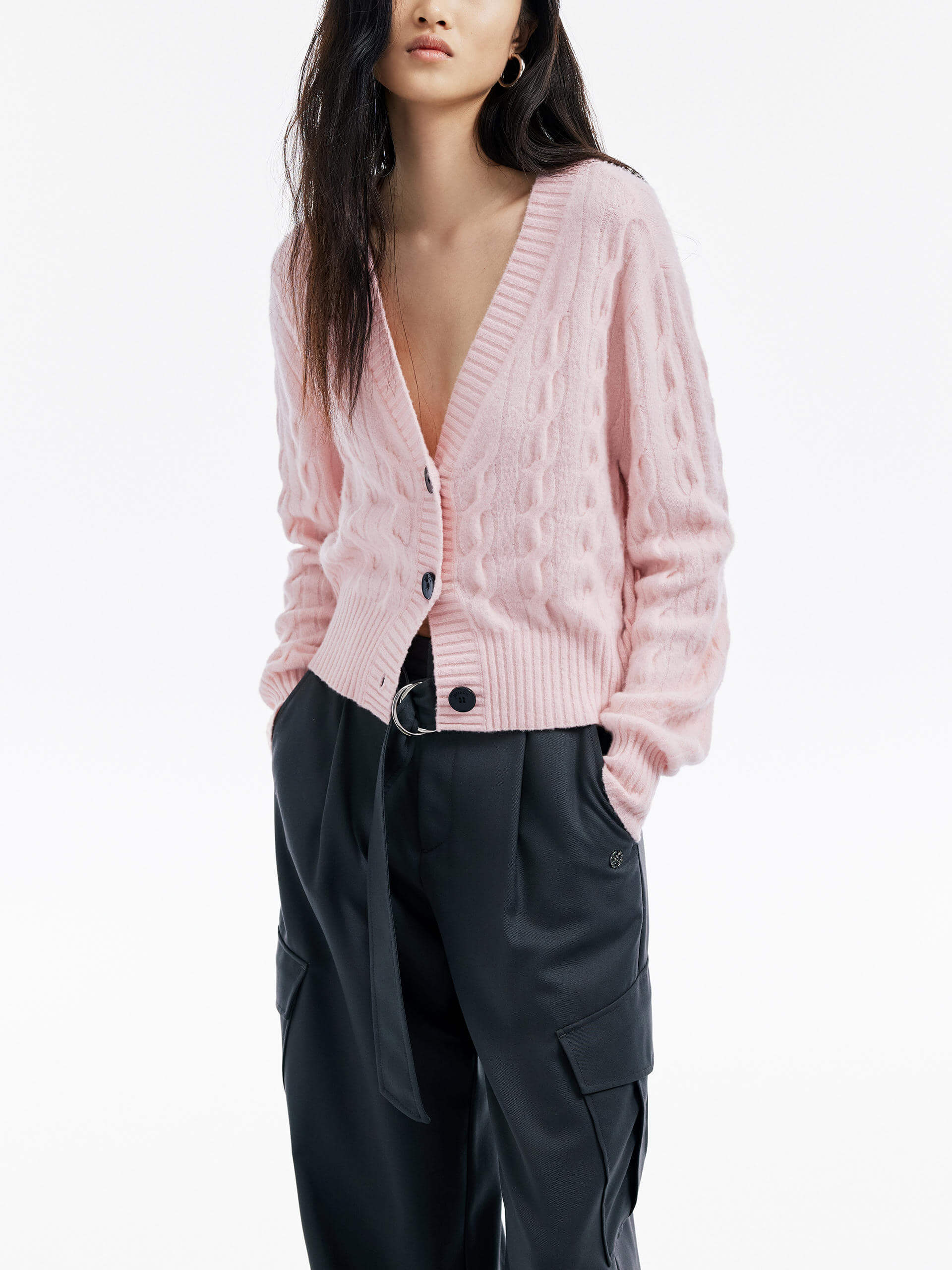 Cropped Cable Knit Cardigan - Image 11