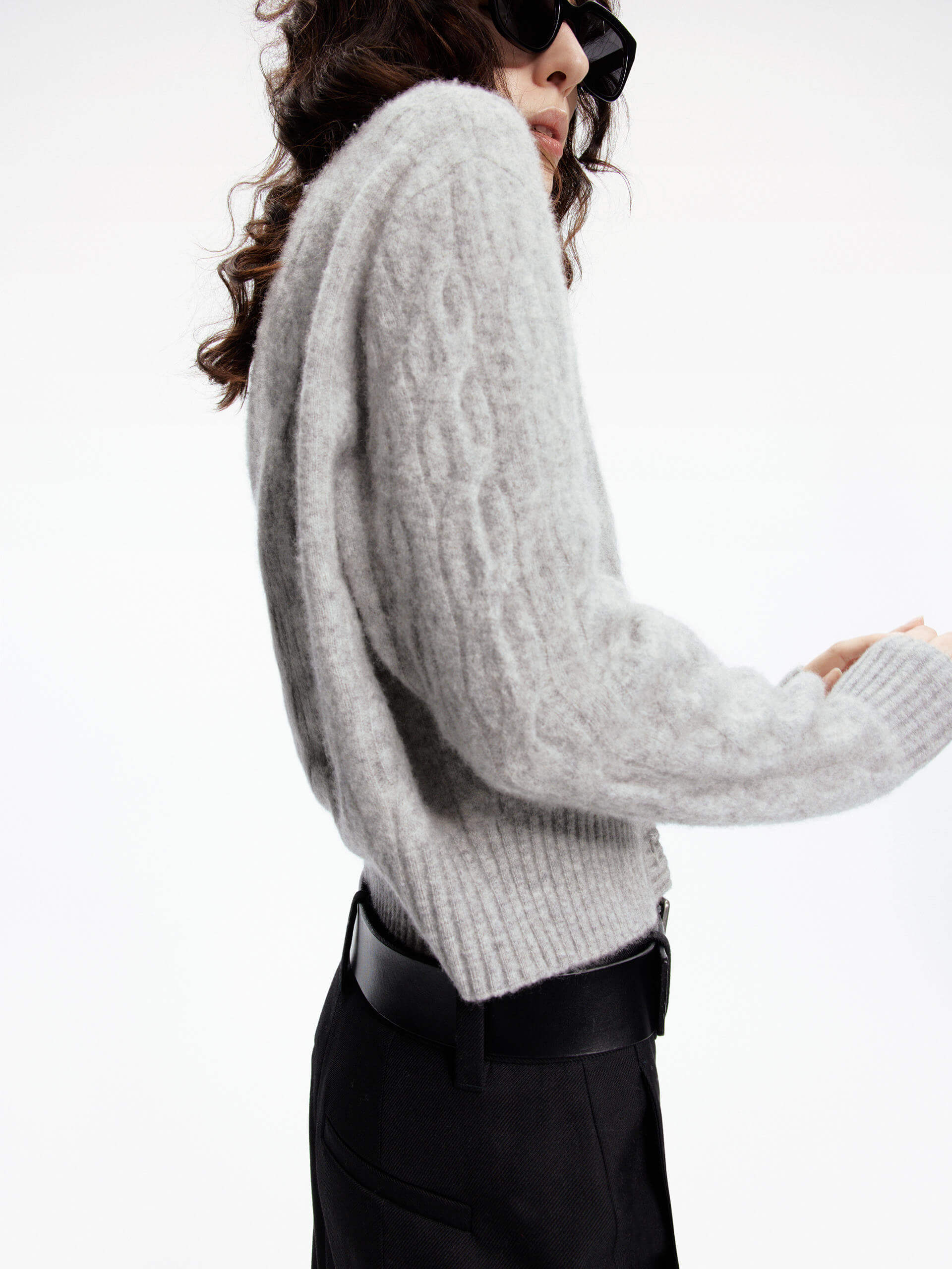 Cropped Cable Knit Cardigan - Image 7