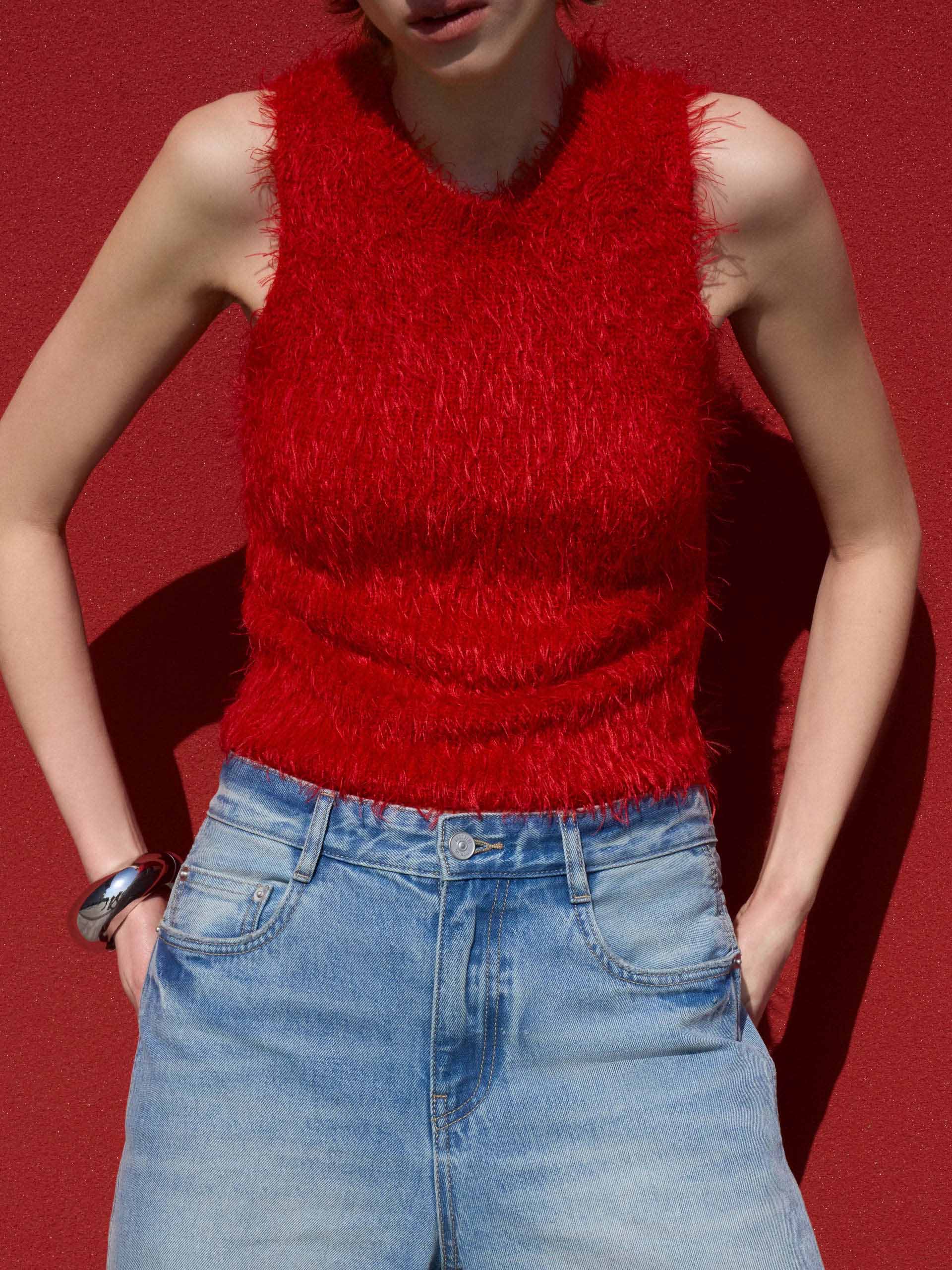 Cropped Fuzzy Knit Tank - Image 2