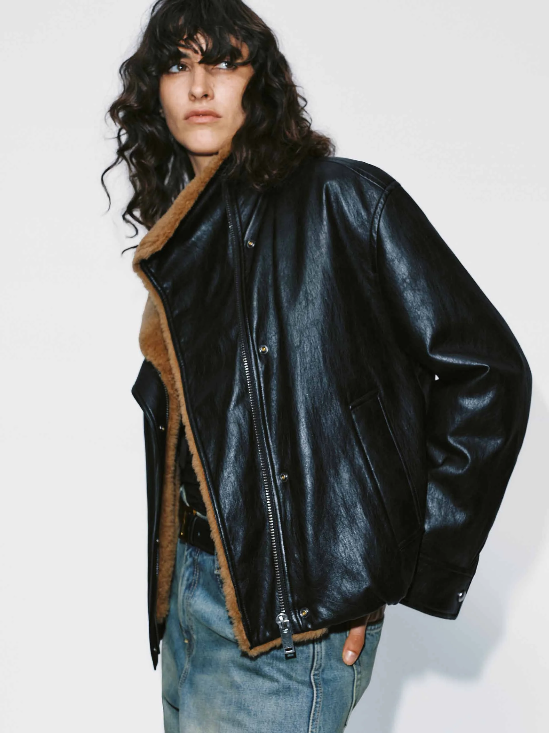 Cropped Leather Down Jacket - Image 8