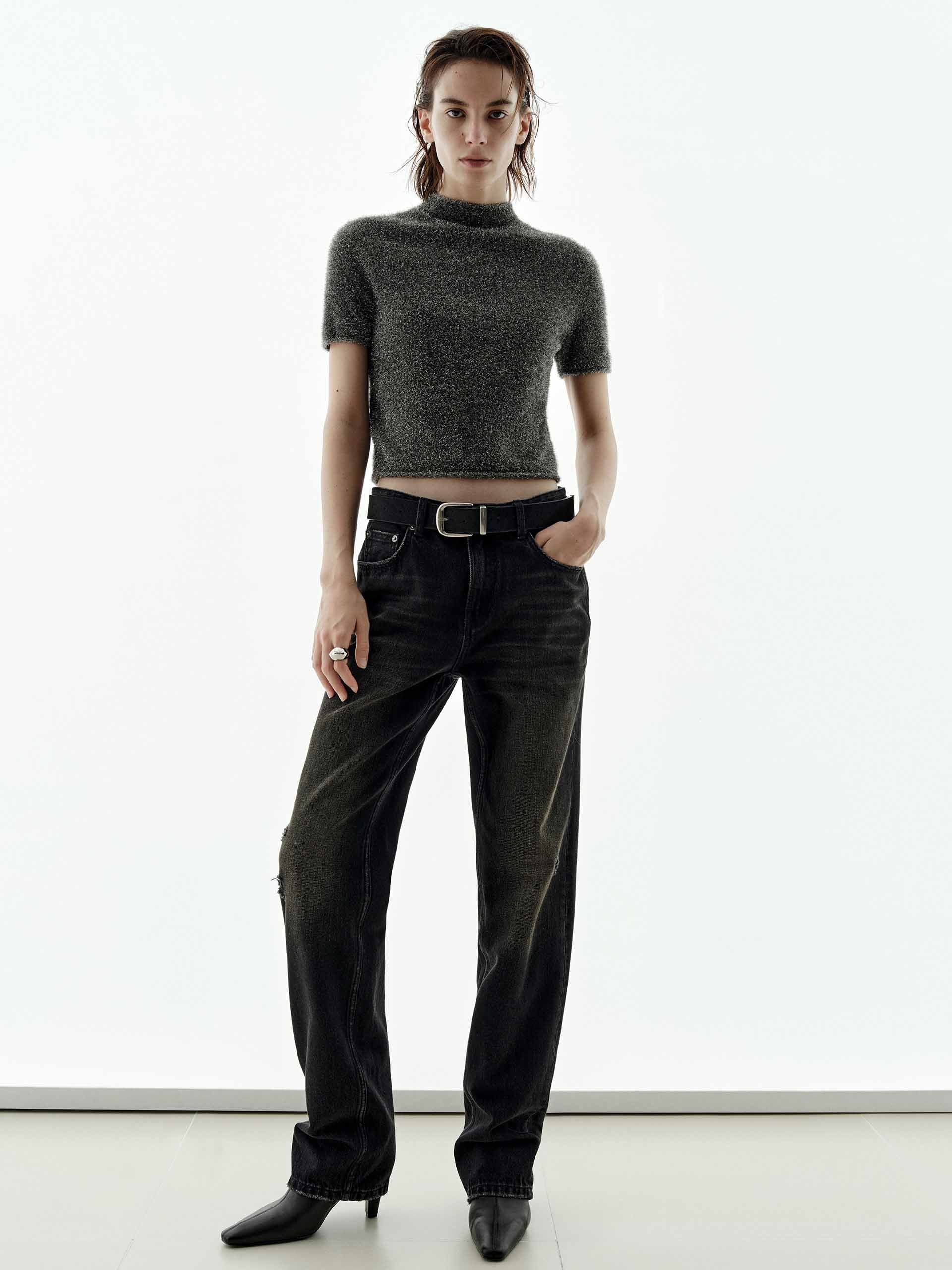 Cropped Metallic Knitted Top - Image 2