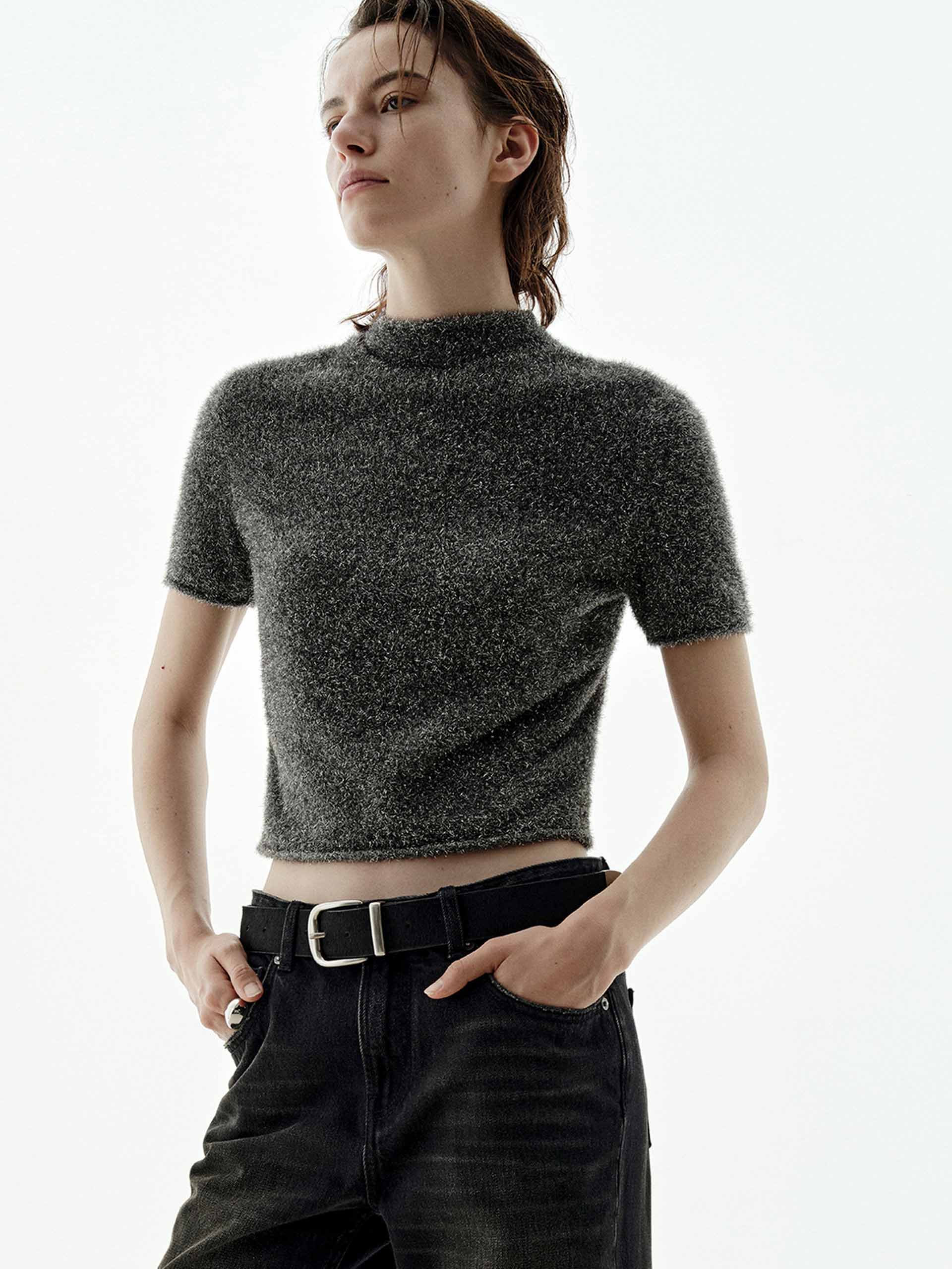 Cropped Metallic Knitted Top - Image 3