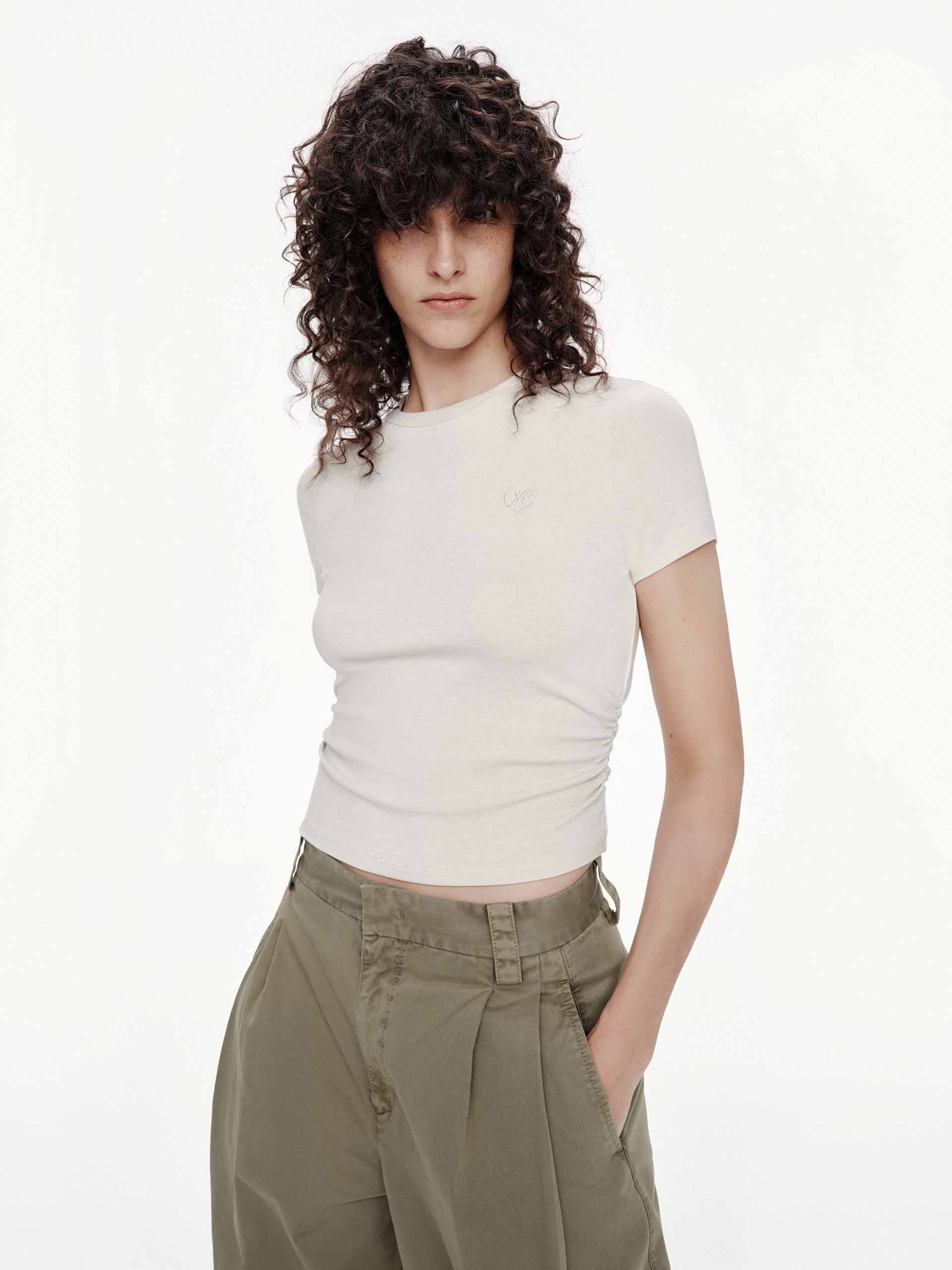 Cropped Pleated T-shirt