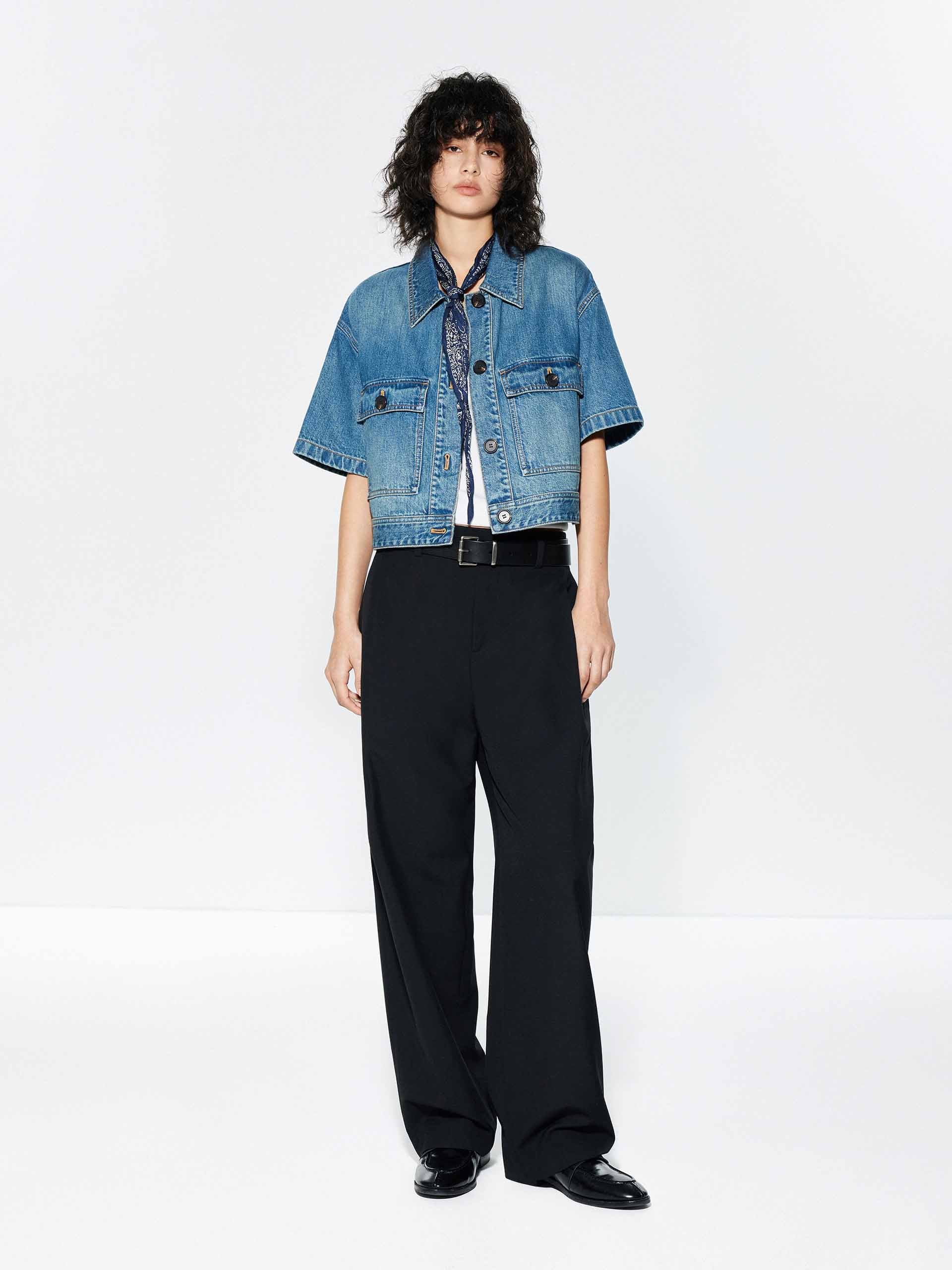 Cropped Pockets Denim Jacket - Image 2