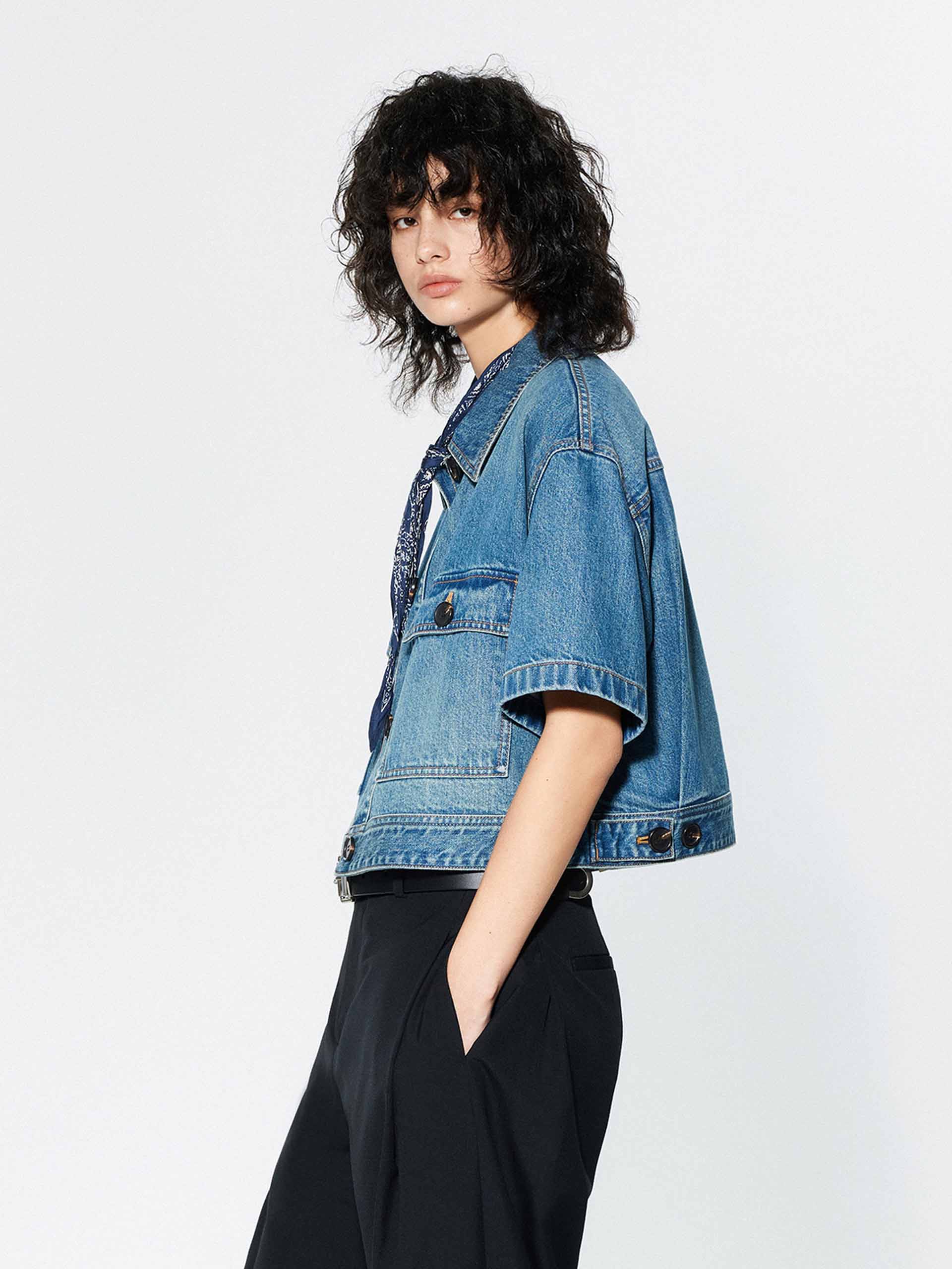 Cropped Pockets Denim Jacket - Image 3