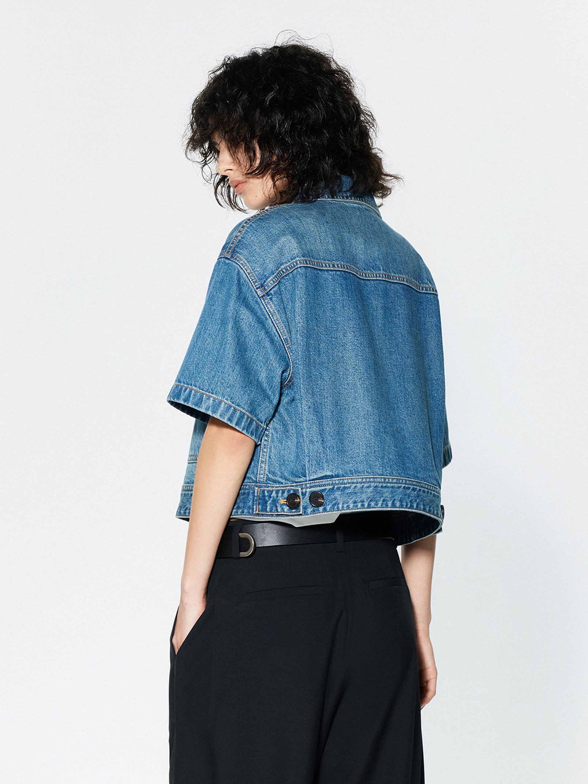 Cropped Pockets Denim Jacket - Image 6