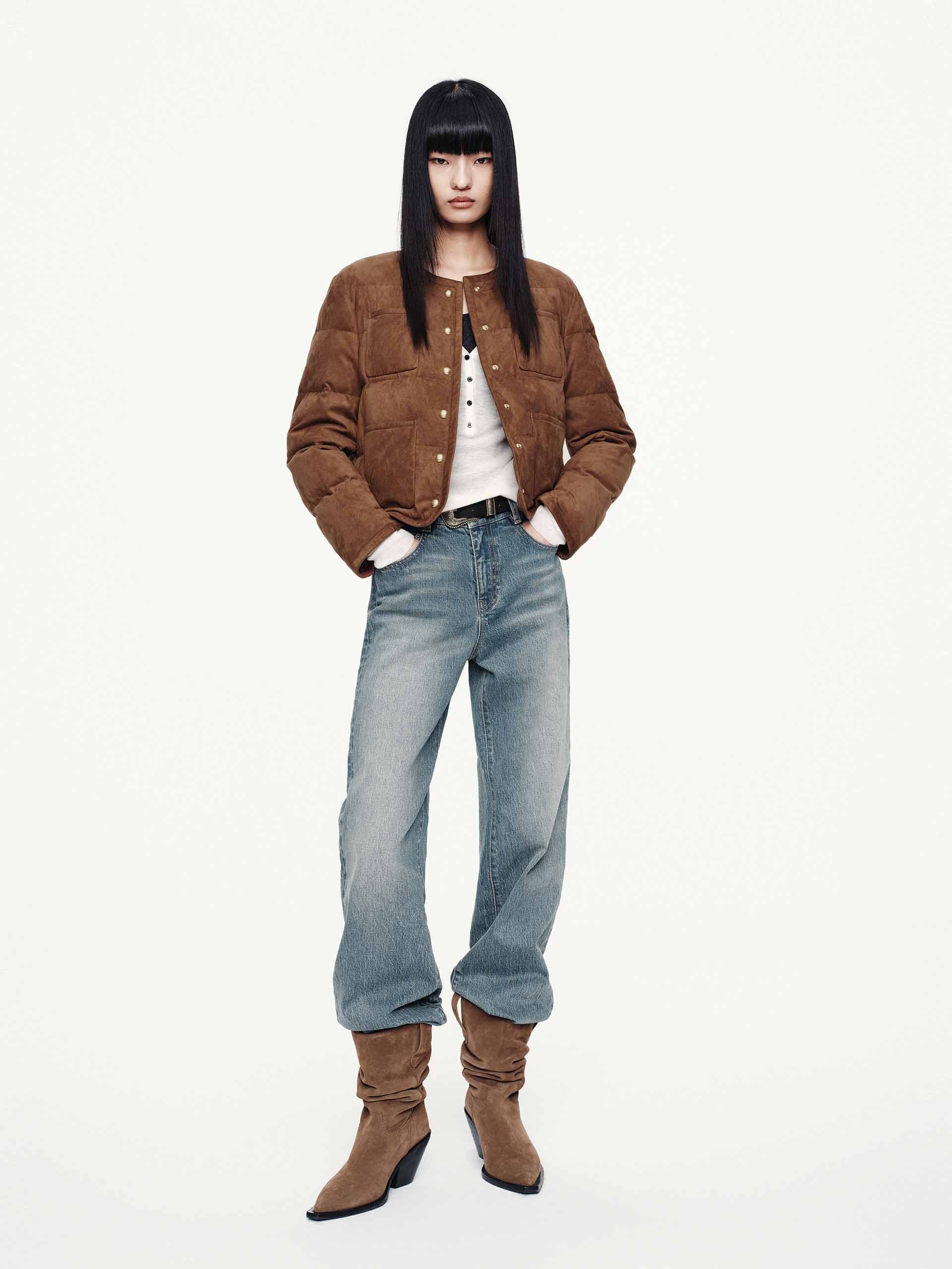 Cropped Round Neck Down Jacket - Image 2