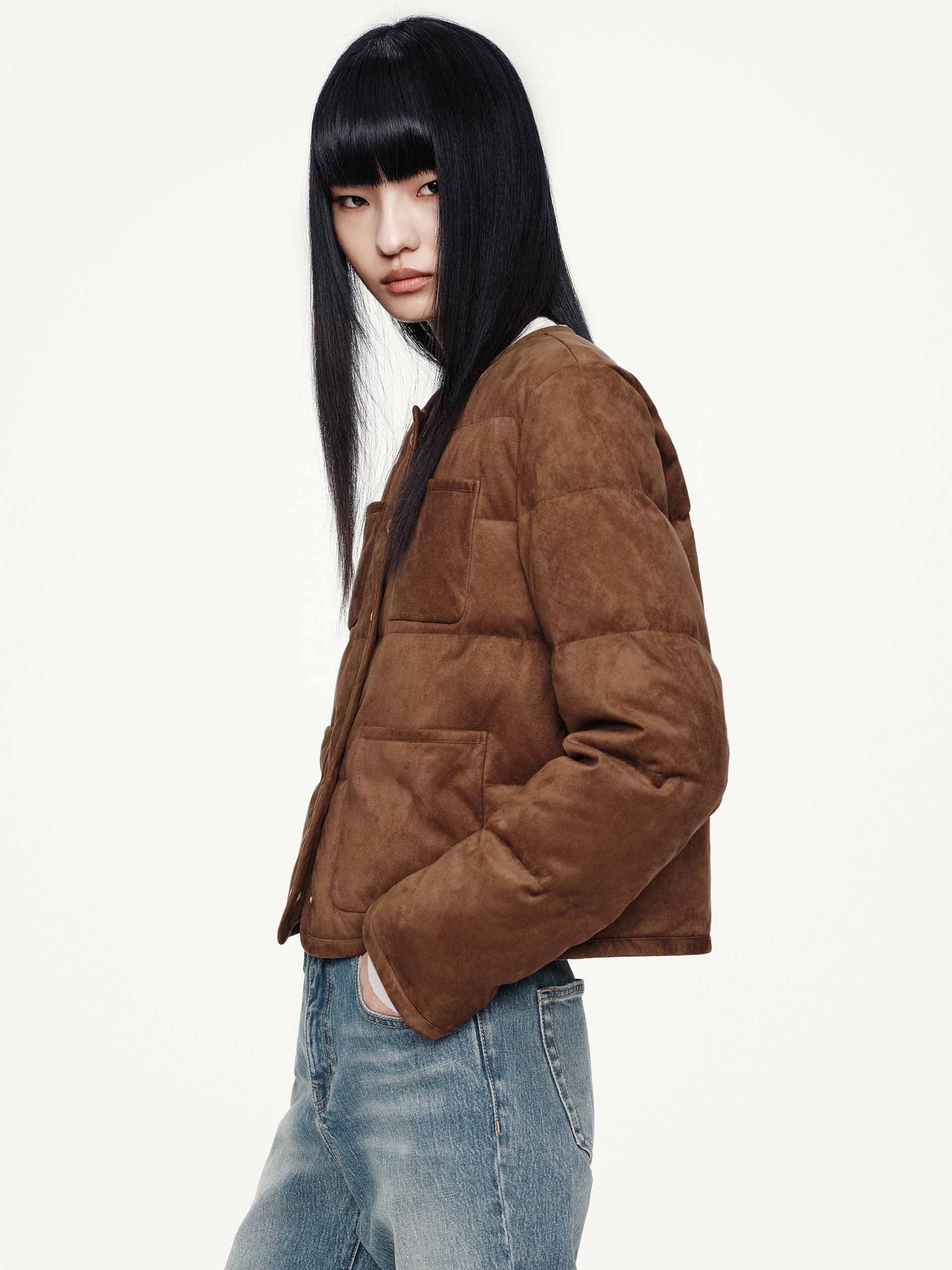 Cropped Round Neck Down Jacket - Image 3