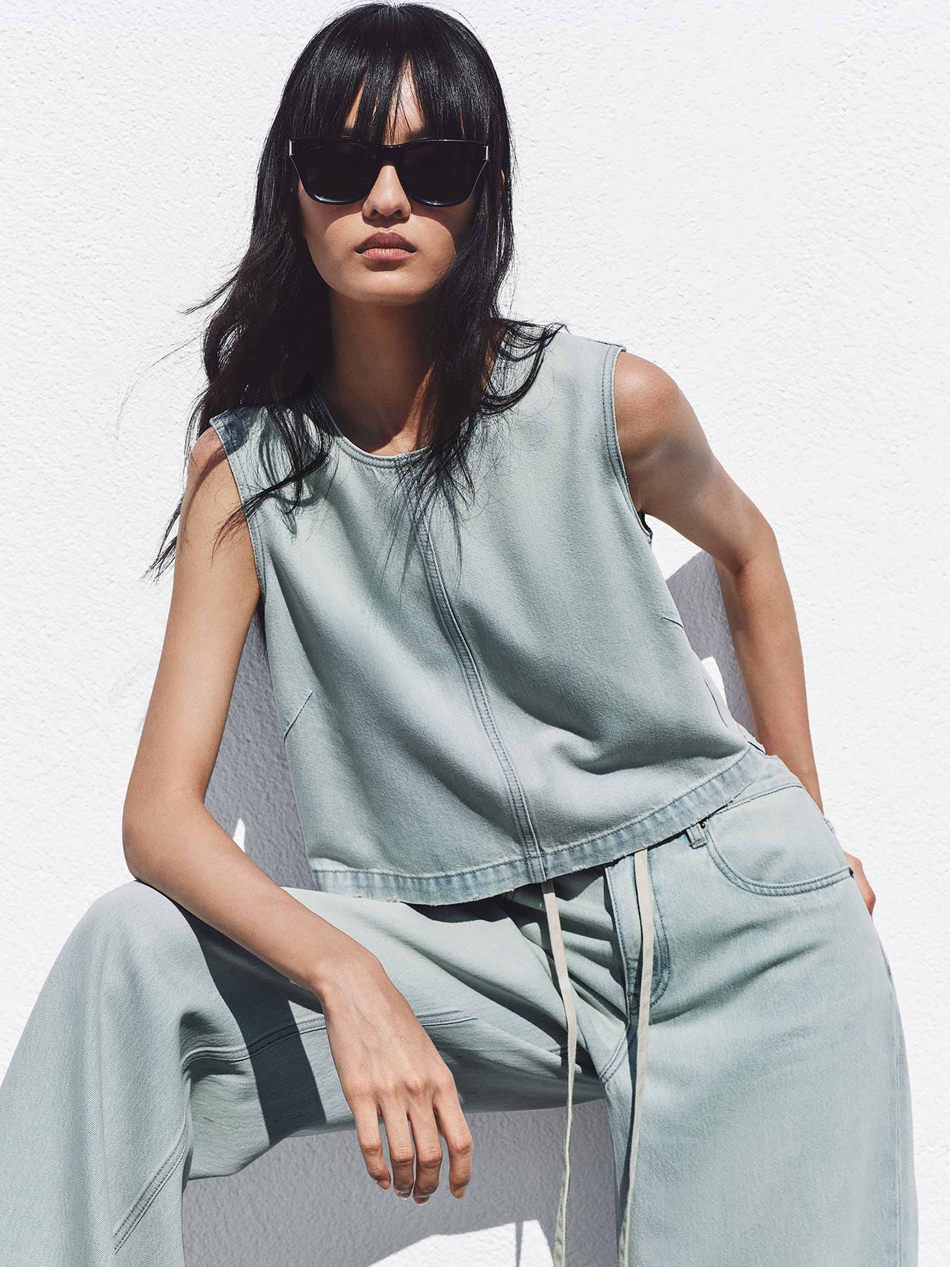 Cropped Sleeveless Denim Top