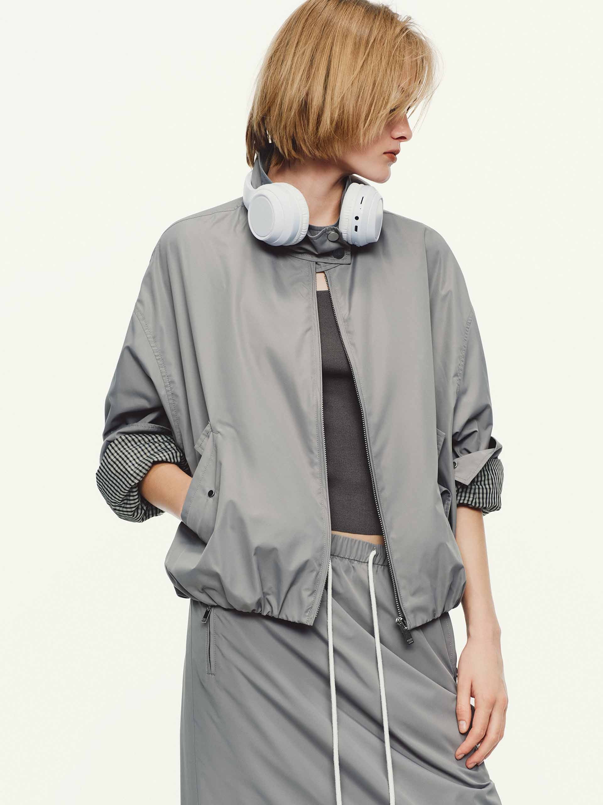 Cropped Stand Collar Jacket