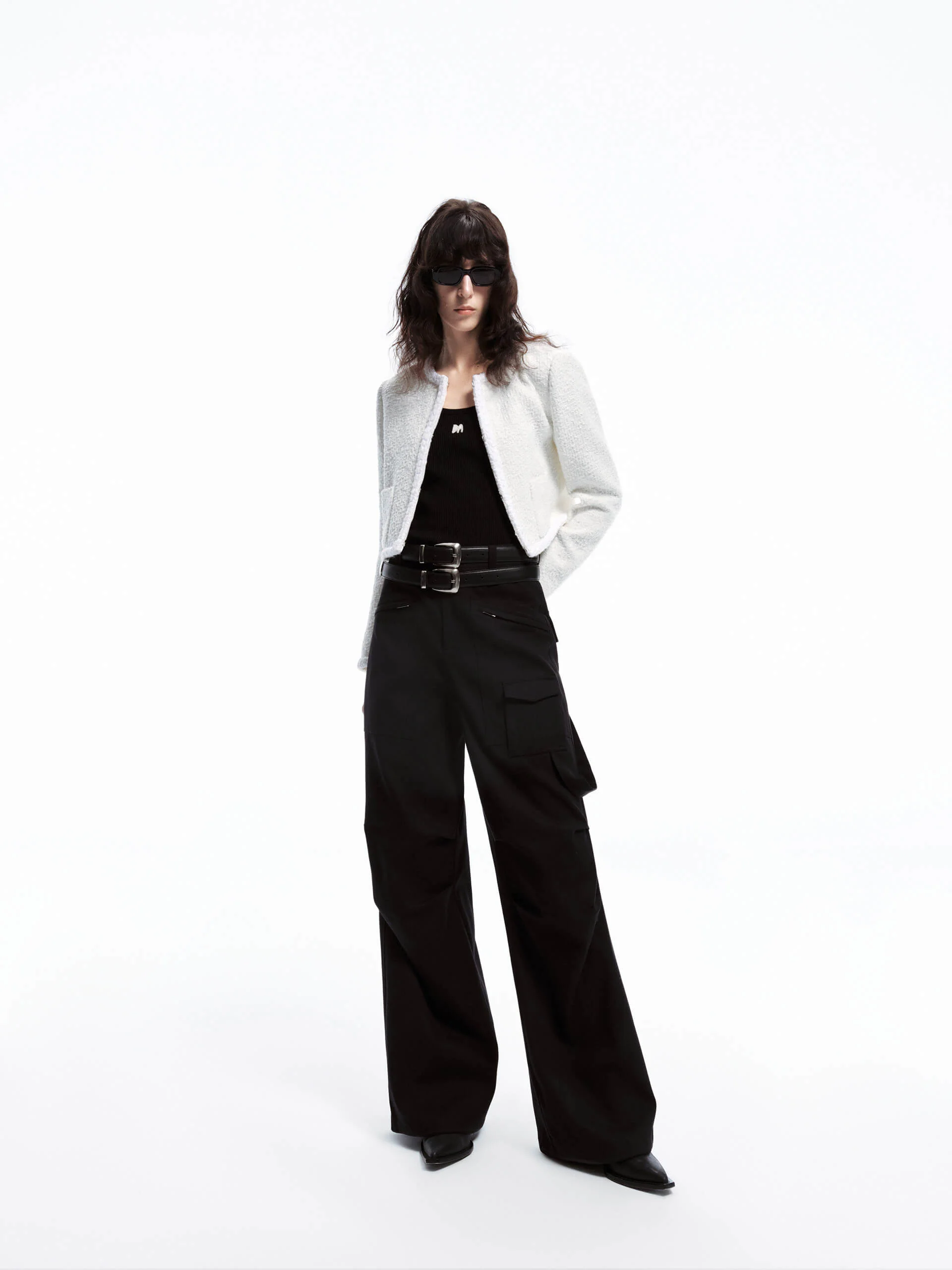 Cropped Tweed Texture Jacket - Image 2