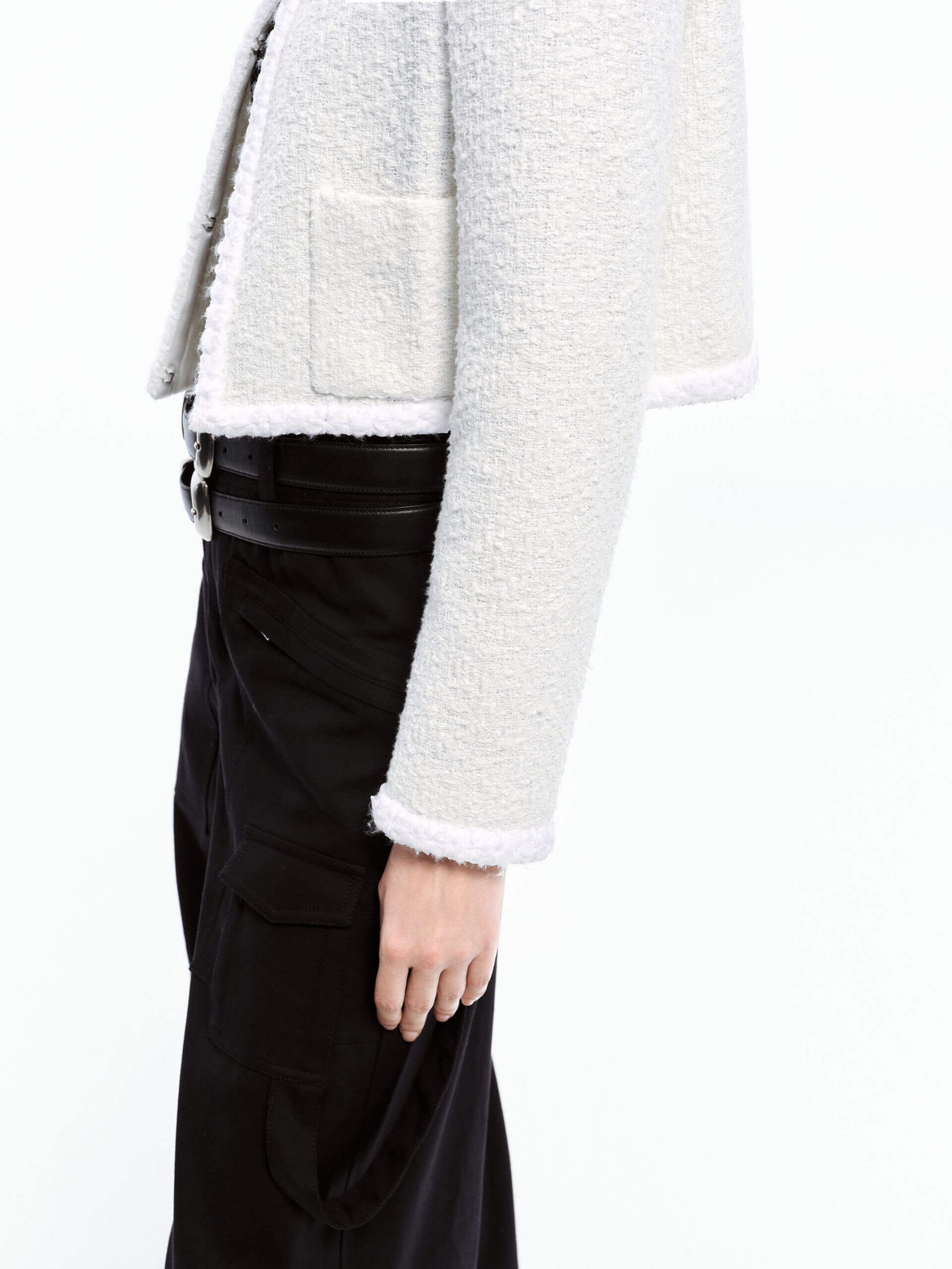 Cropped Tweed Texture Jacket - Image 3