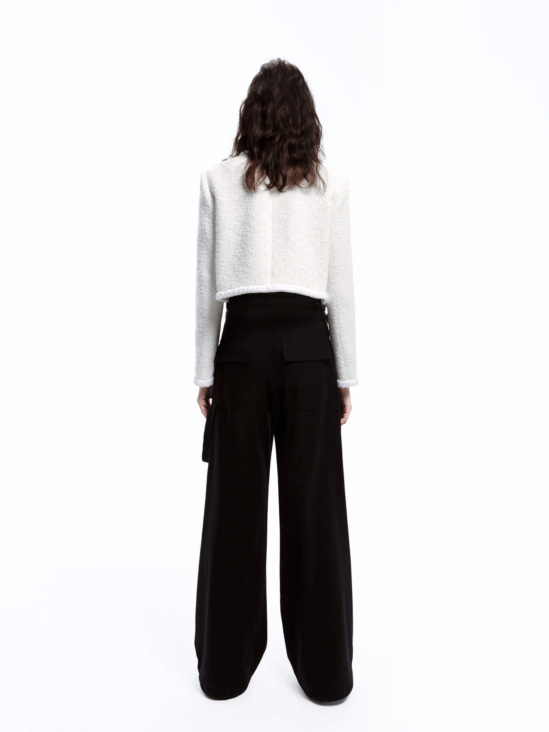 Cropped Tweed Texture Jacket - Image 6