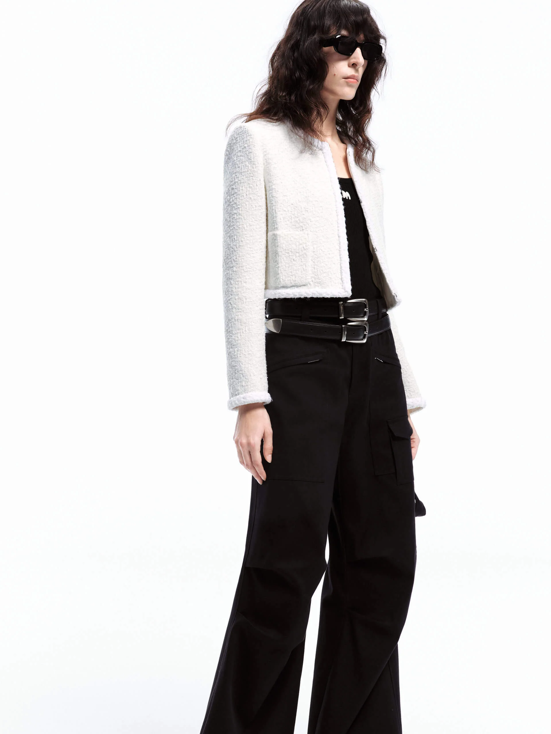 Cropped Tweed Texture Jacket - Image 7