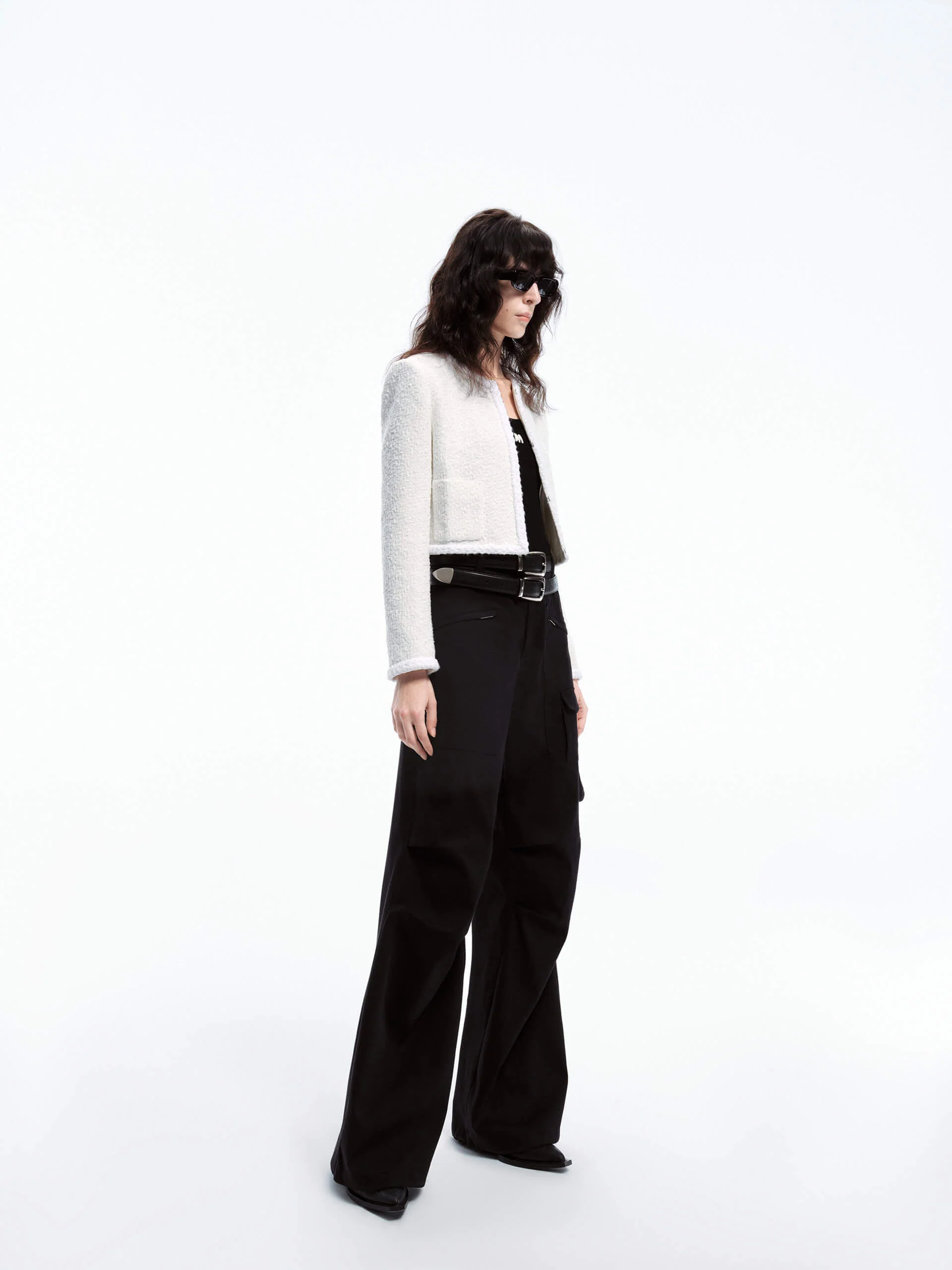 Cropped Tweed Texture Jacket - Image 8