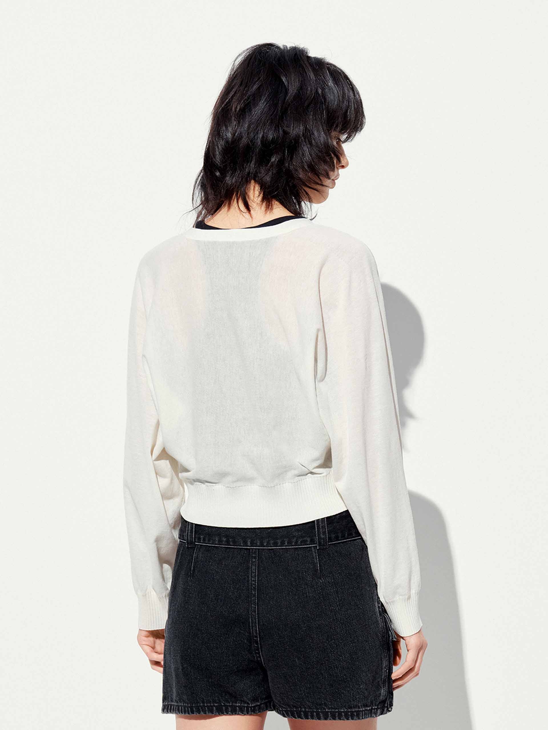 Cropped V-neck Cotton Wool Cardigan - Image 3