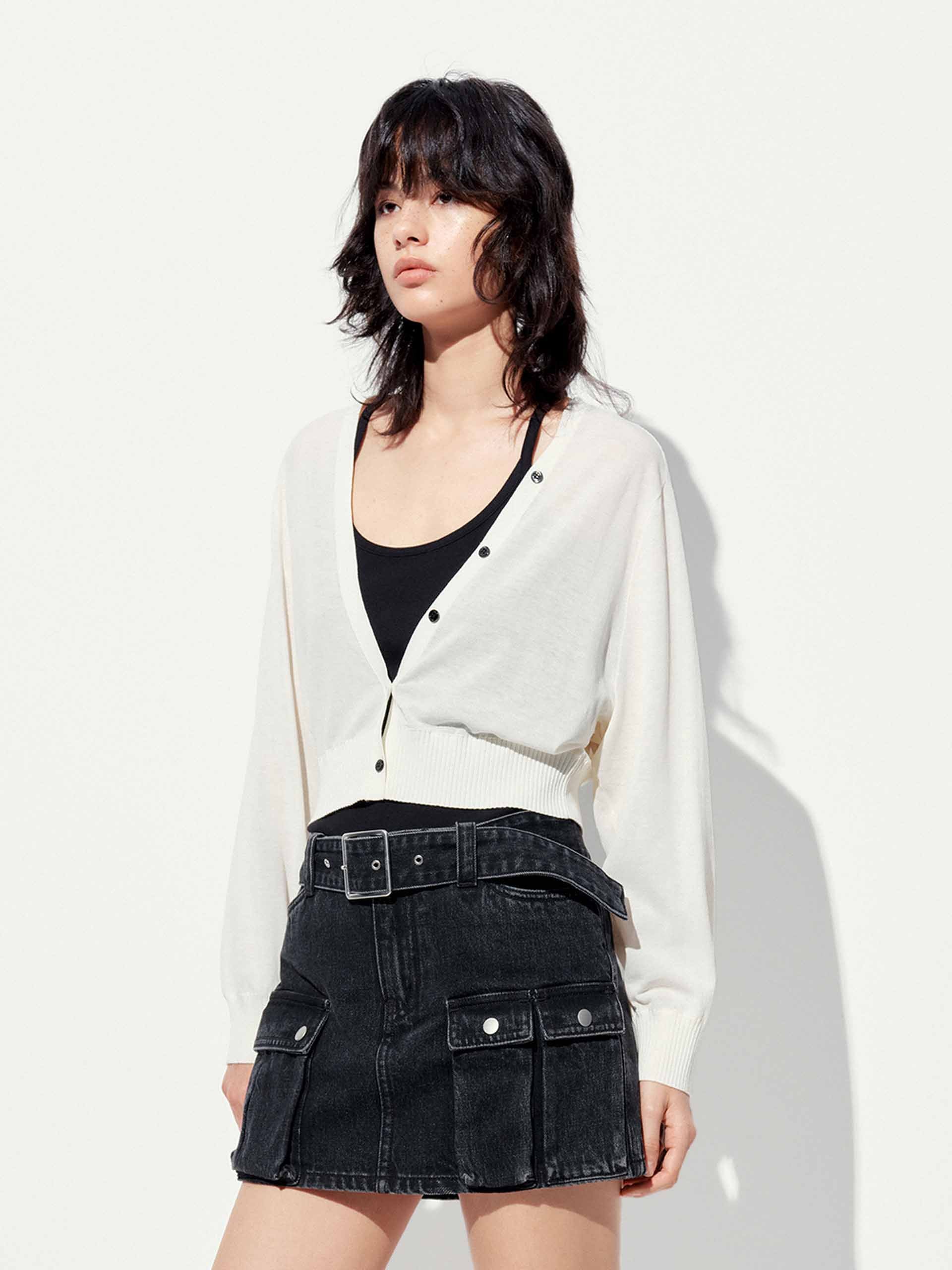 Cropped V-neck Cotton Wool Cardigan - Image 7
