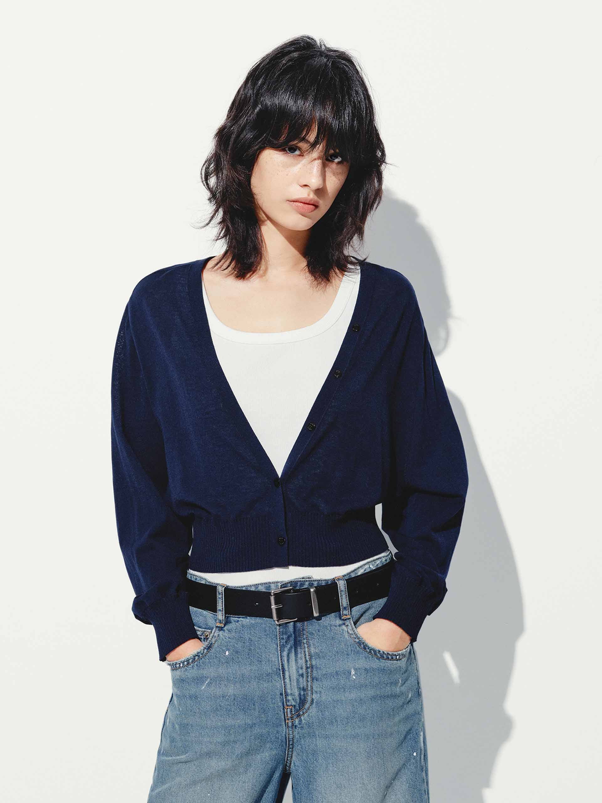 Cropped V-neck Cotton Wool Cardigan - Image 9