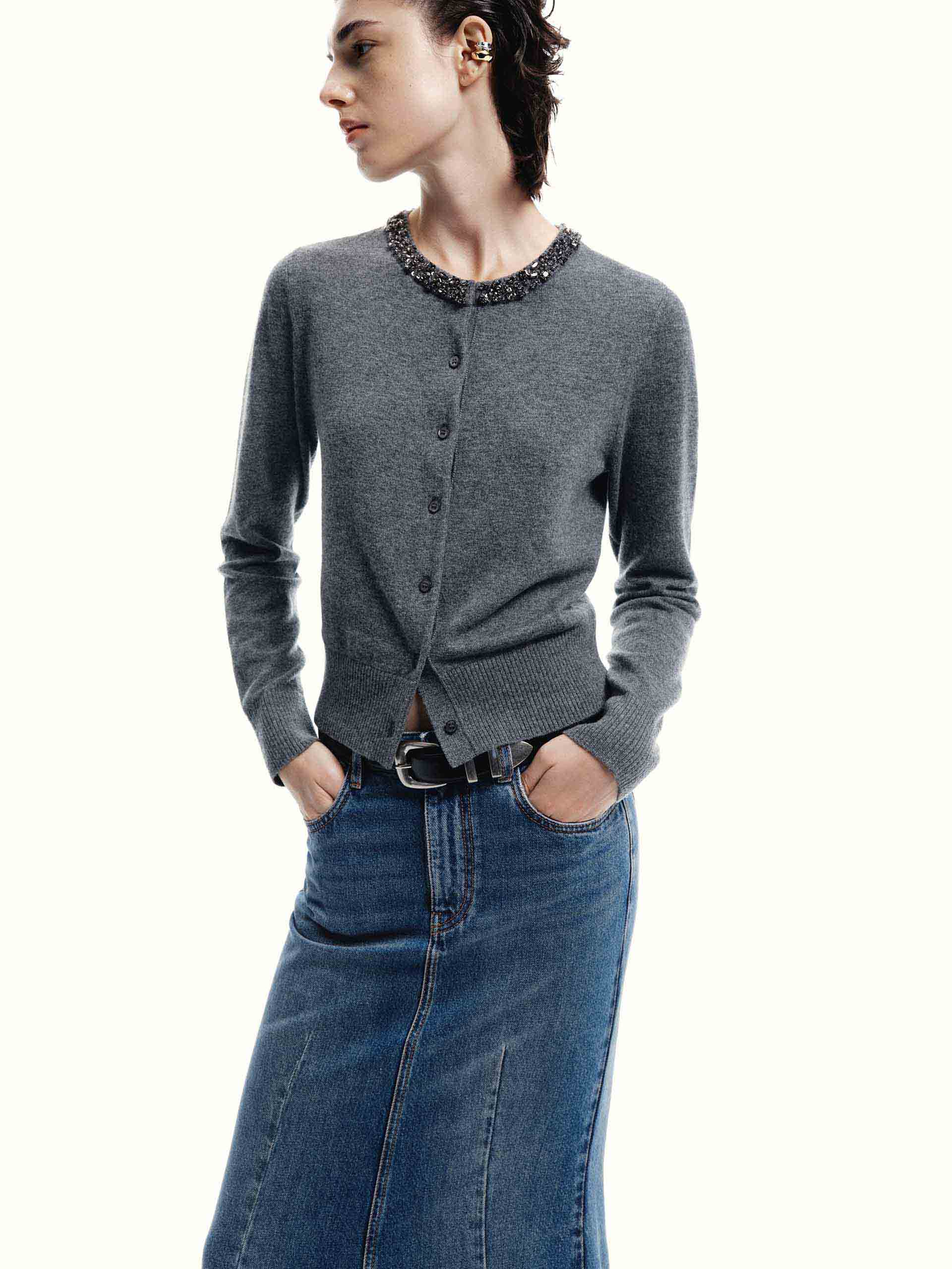 Crystal Collar Knit Cardigan - Image 8